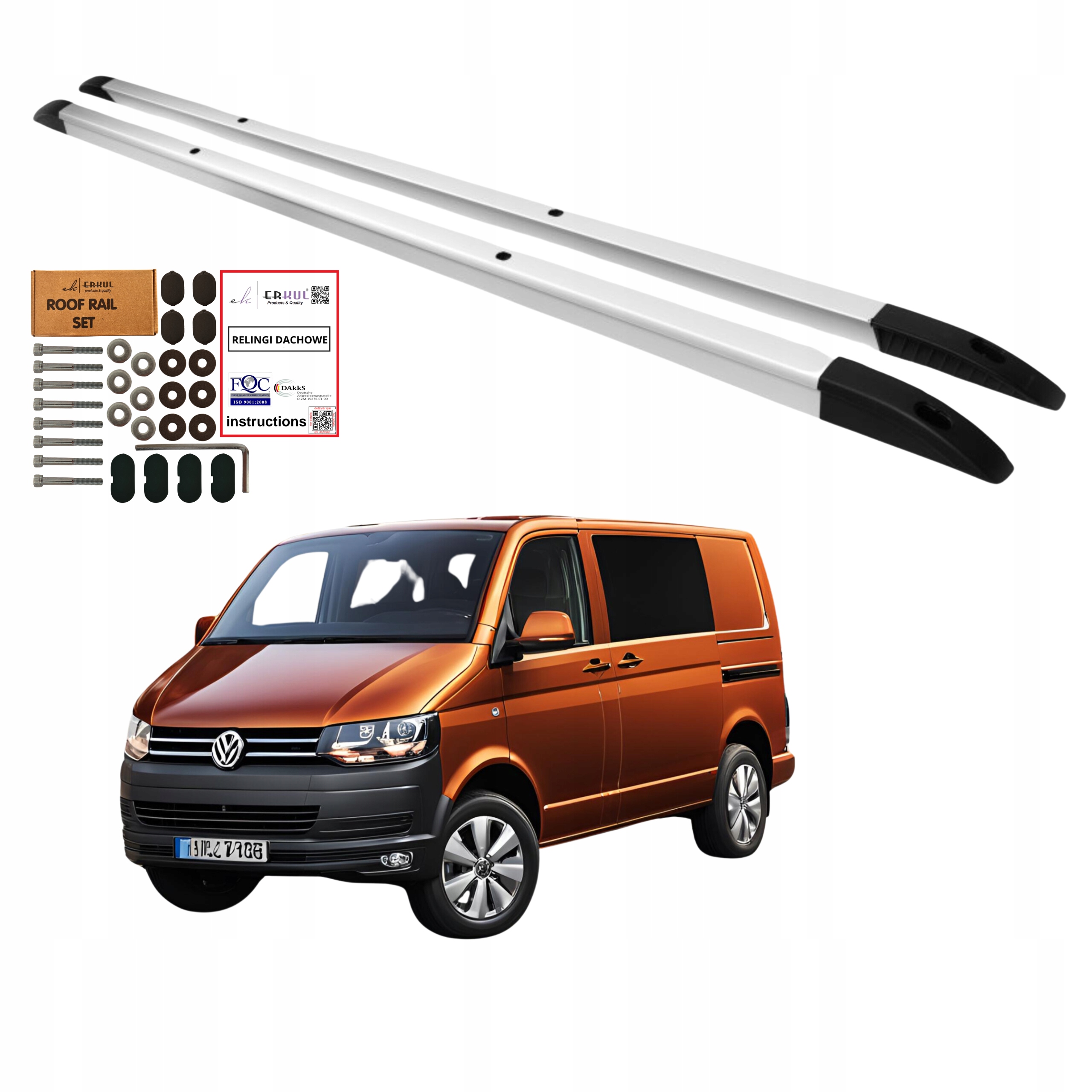 Integrované střešní lišty Volkswagen Transporter T5 T6 Dlouhé hliníkové