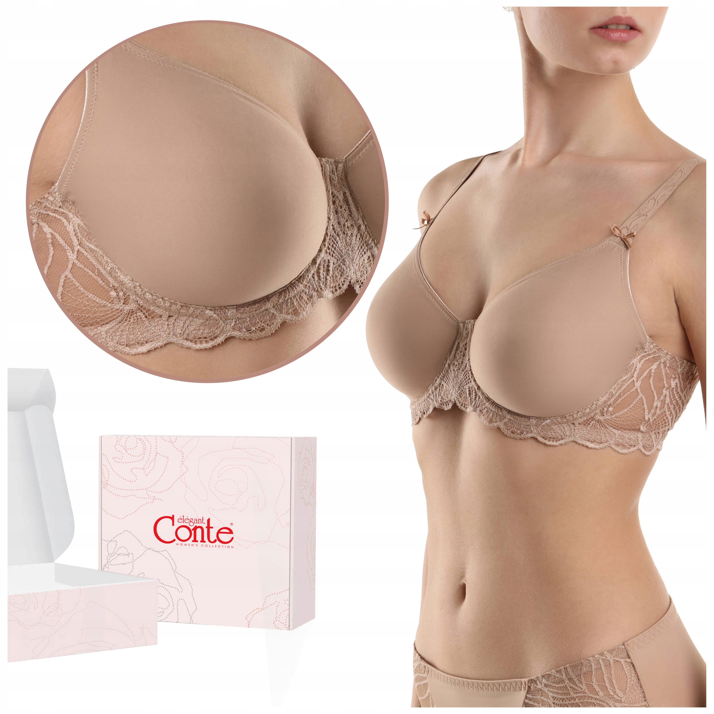 Biustonosz formowany gładki stanik koronkowy Conte RB6045 beżowy 75E