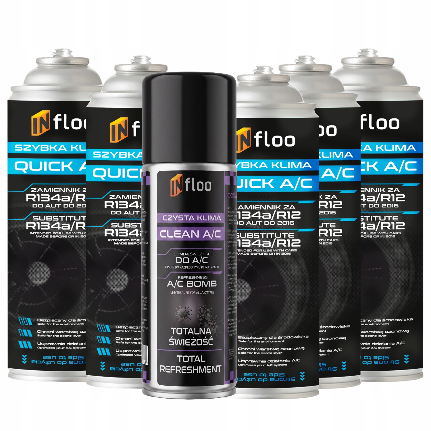 INfloo 5xRychlá Klima R134a Plyn CHLADIVO+INfloo Čistá Klima200 ml