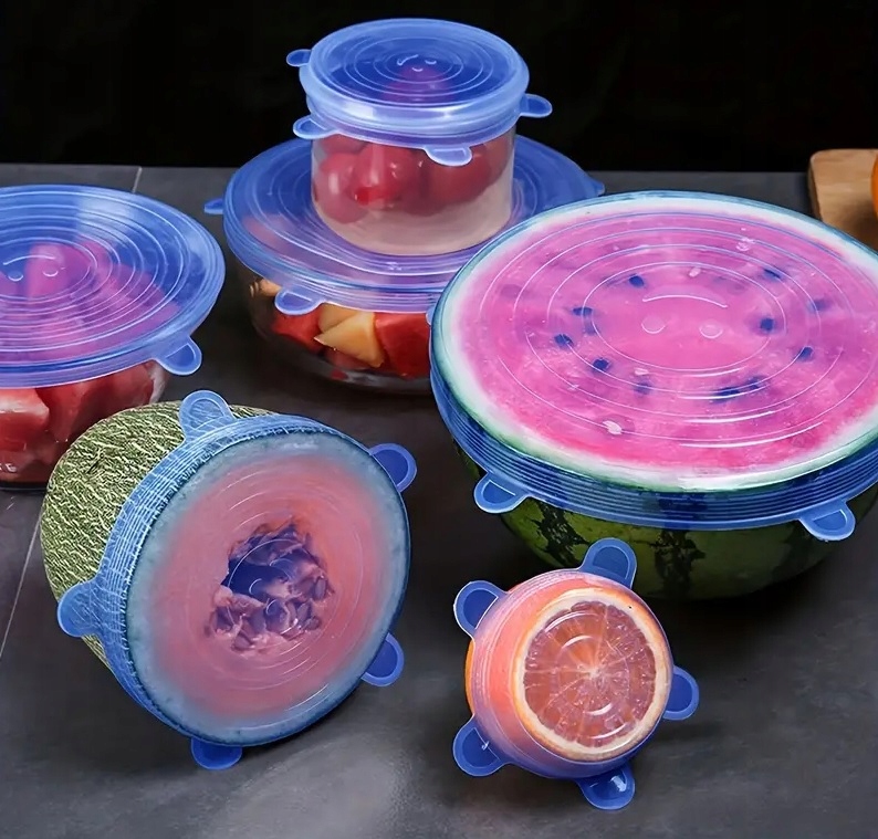 POKRYWKI SILIKONOWE DO ŻYWNOŚCI UNIWERSALNE ELASTYCZNE 6 SZTUK 6,5-20CM Marka inna