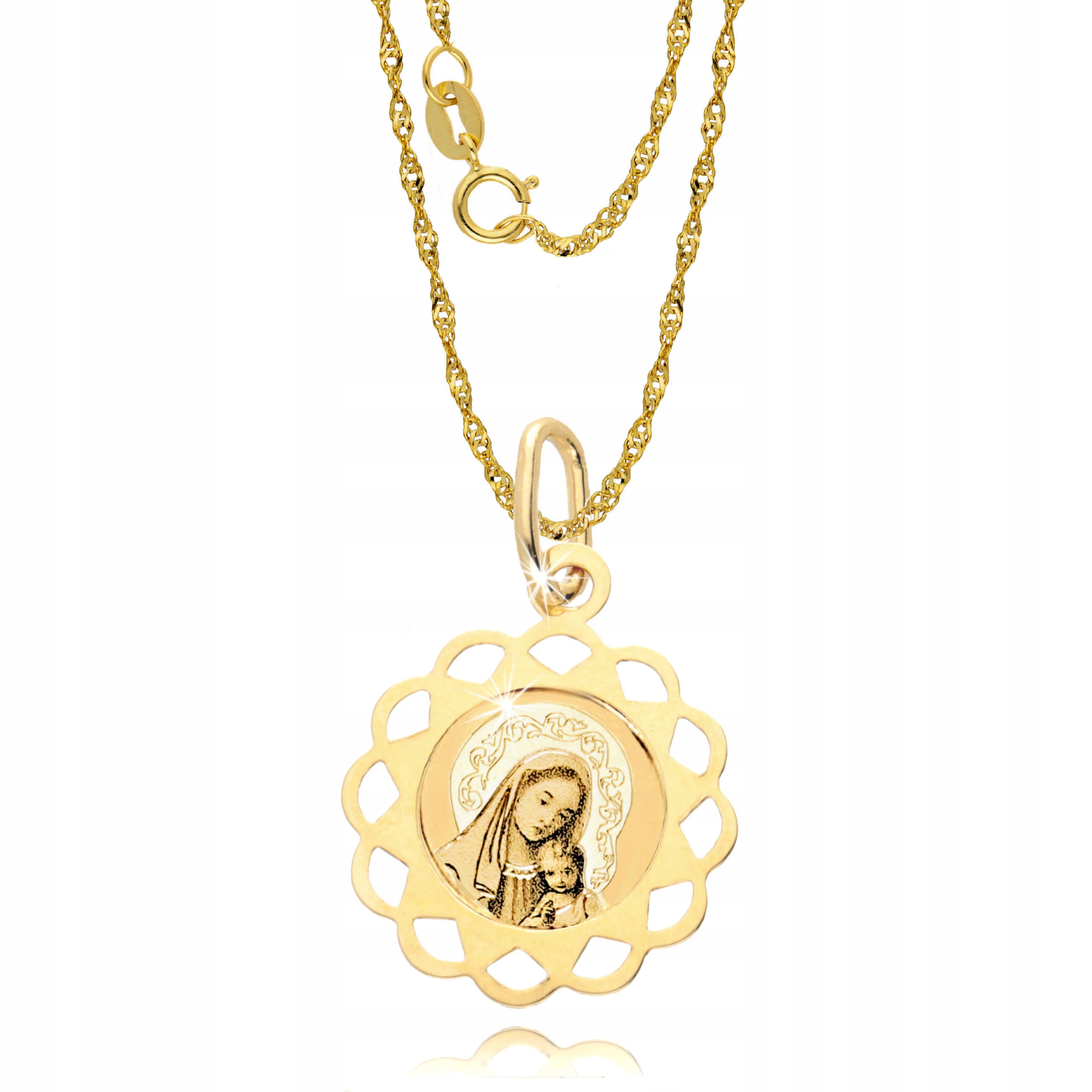 Złoty Łańcuszek z Medalikiem 585 Złoto Komunia Chrzest Grawer Marka Euforia