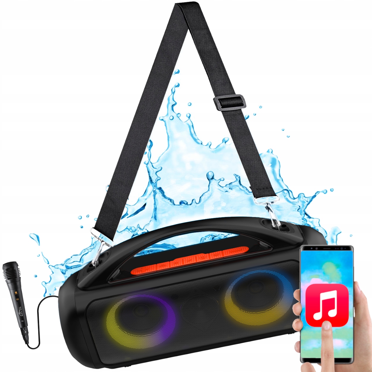 Přenosný vodotěsný reproduktor Bt Karaoke Tws 1200W Led Rgb Mikrofon