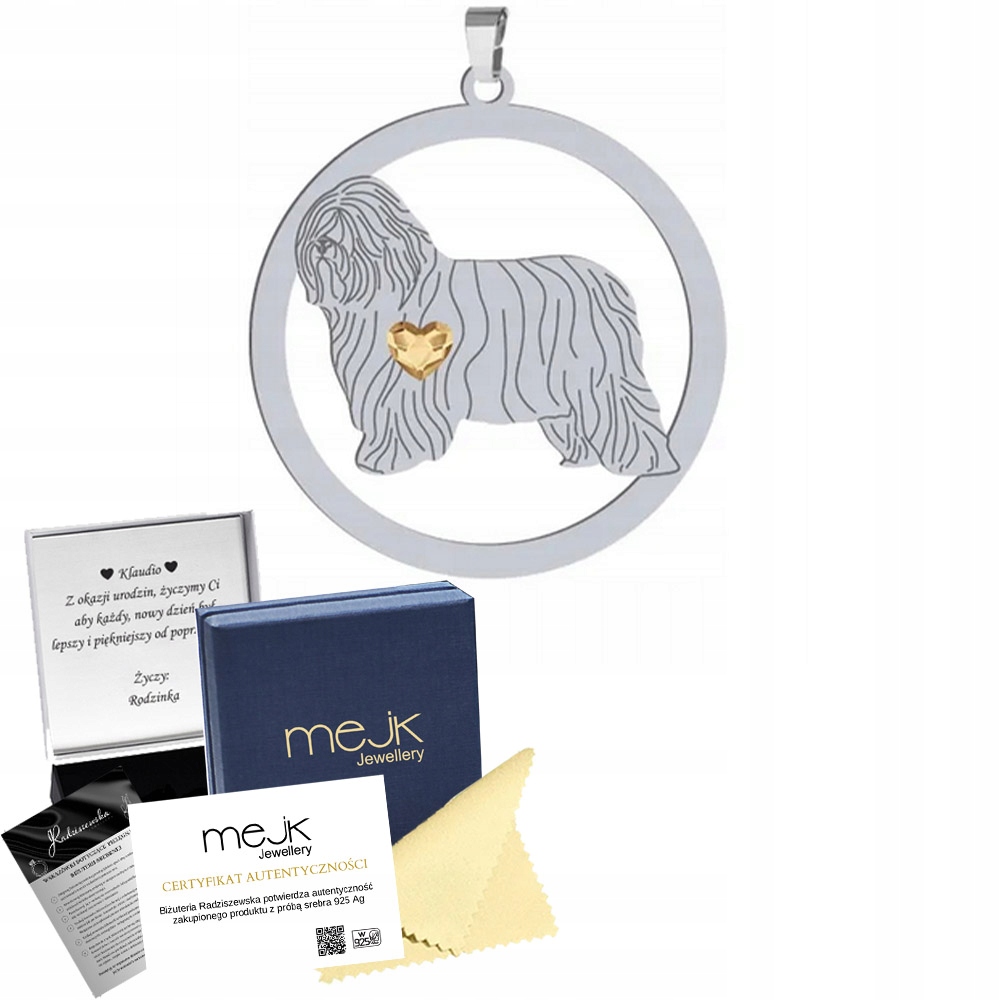 Stříbrný přívěsek se psem Polský ovčák 925 Žena Gravírování Bonus