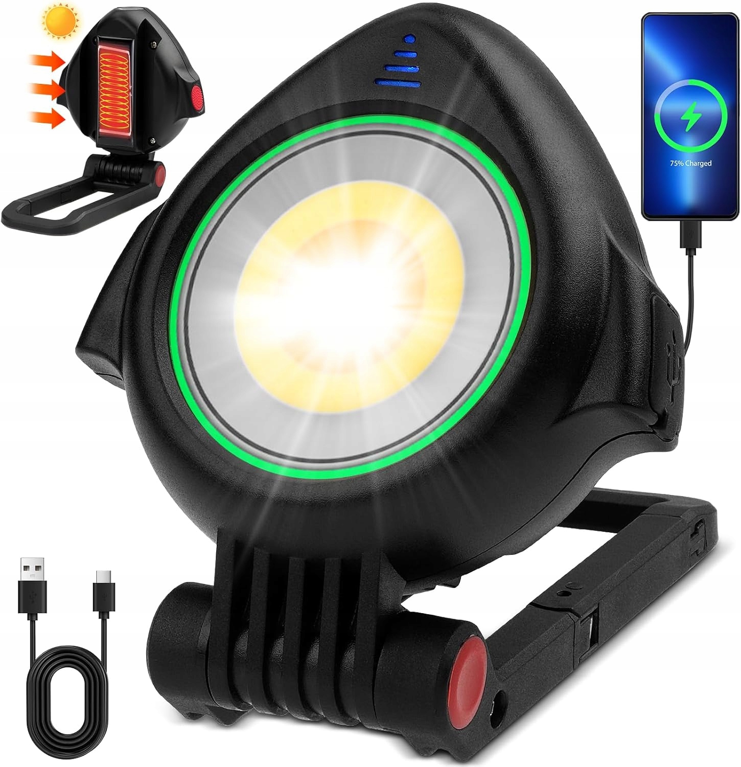 Solární Led pracovní reflektor, stavební reflektor, akumulátor, přenosný