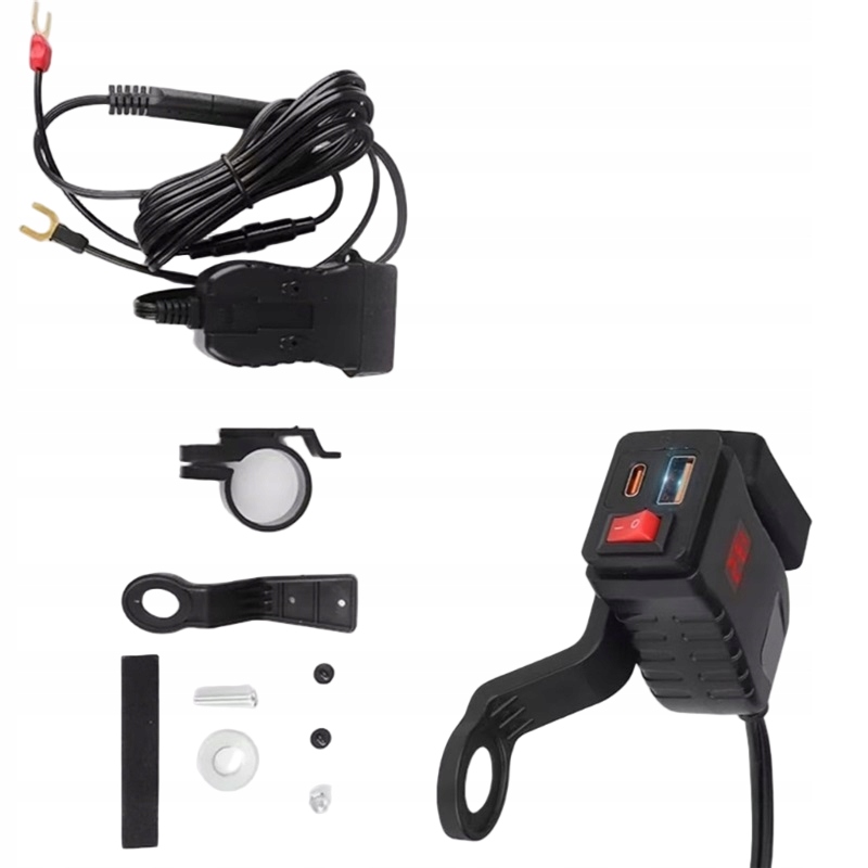 Szybka Ładowarka Motocyklowa QC3.0 Usb & Usb-c z Woltomierzem Led