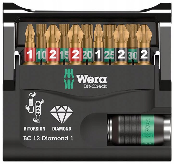 Sada bitů Ph, Pz, Torx držák Bit-Check 12 Diamond 1 Wera
