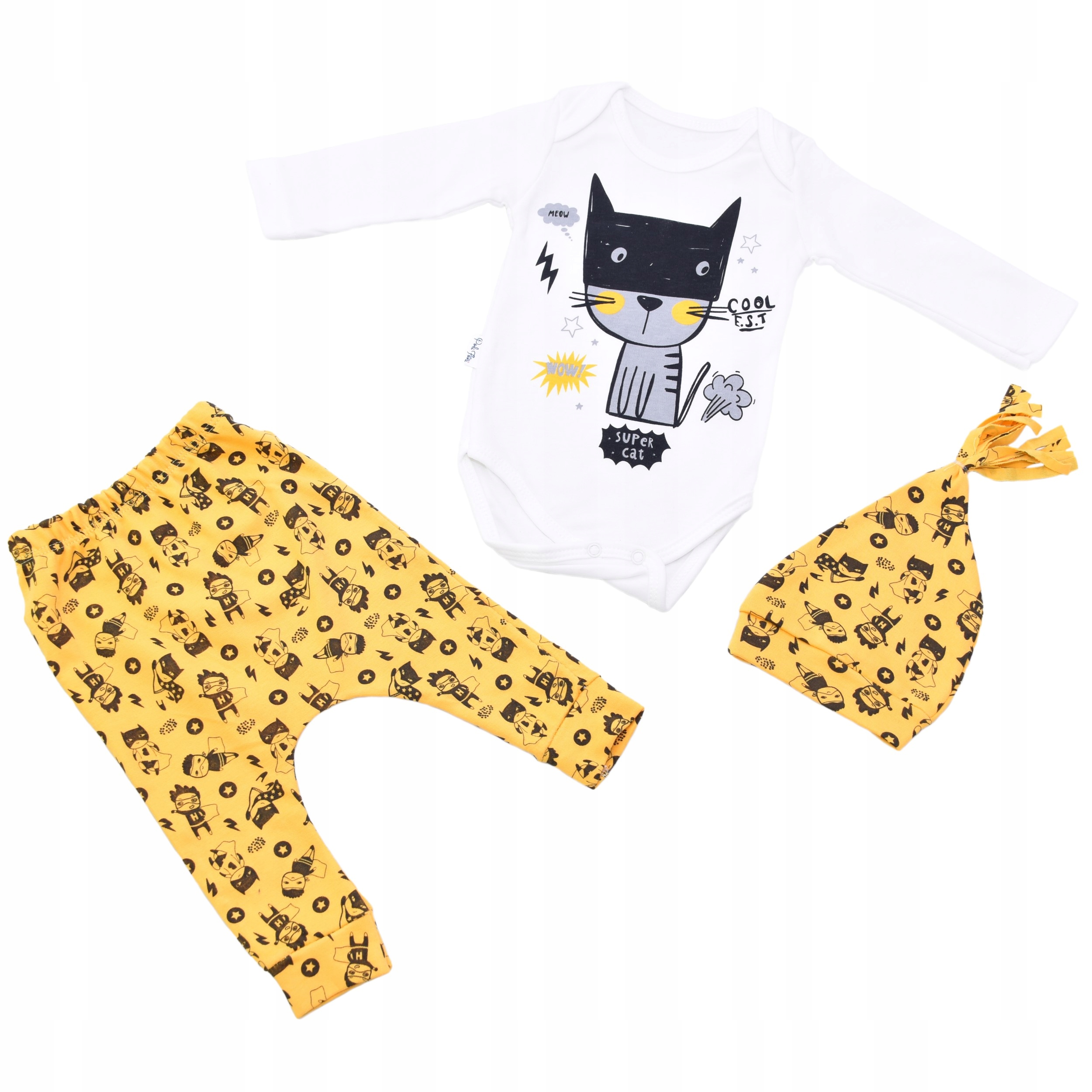 ZESTAW UBRANEK BODY SPODNIE CZAPKA PREZENT KOT R74