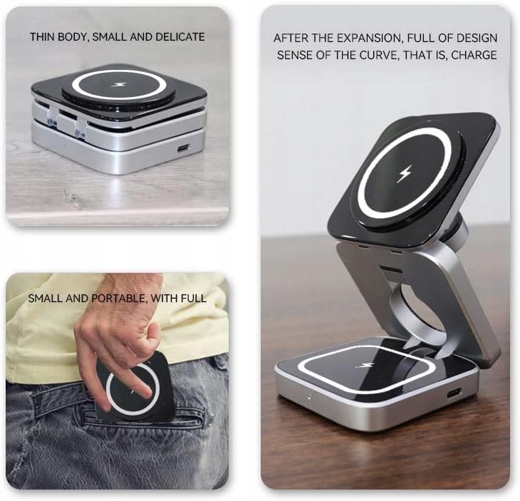 Składana magnetyczna Ładowarka Indukcyjna 3w1 stacja ładująca Sikai Złącza USB typ C