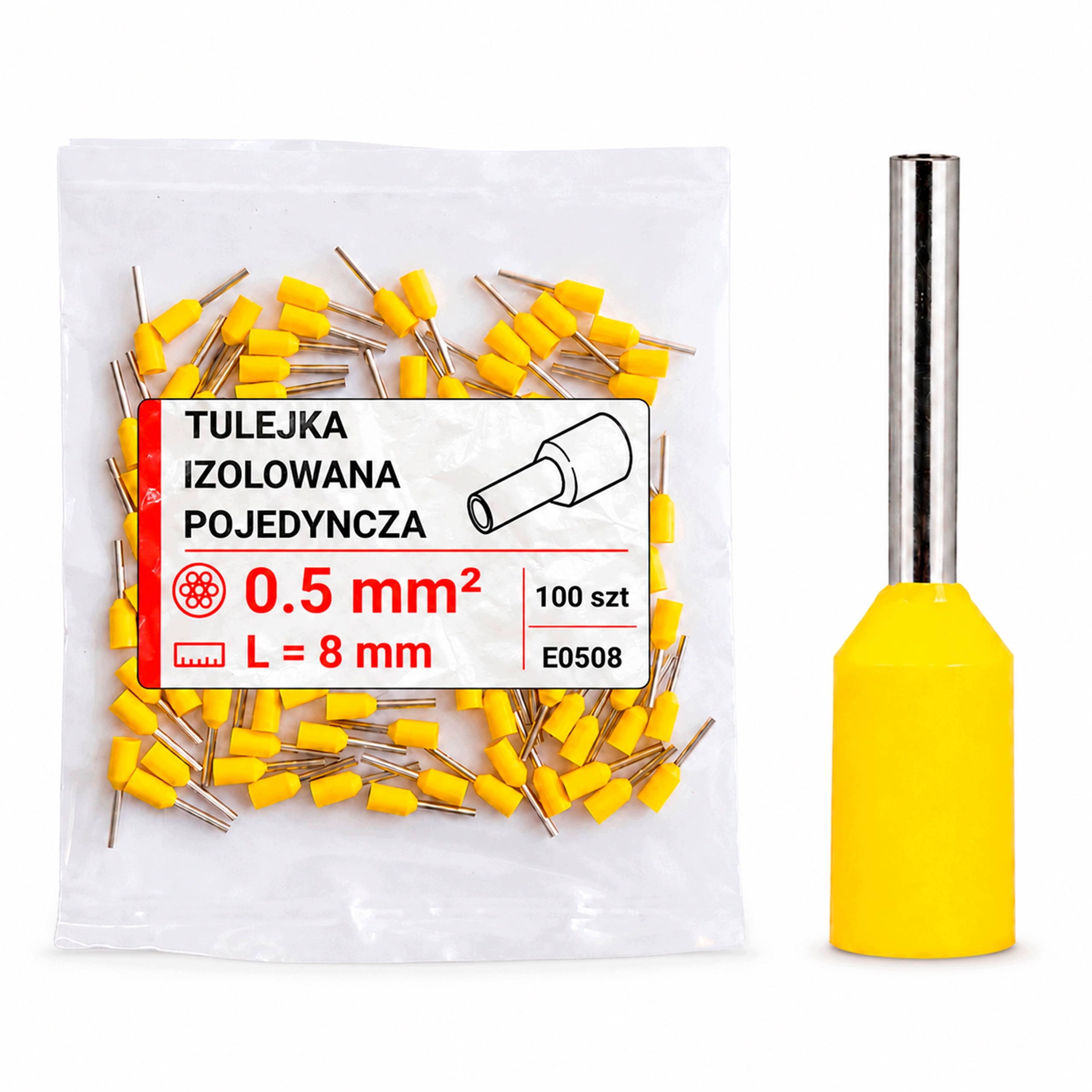 Tulejka izolowana kablowa tulejki izolowane 0,5 0,5mm2 0,5mm końcówka 8 mm