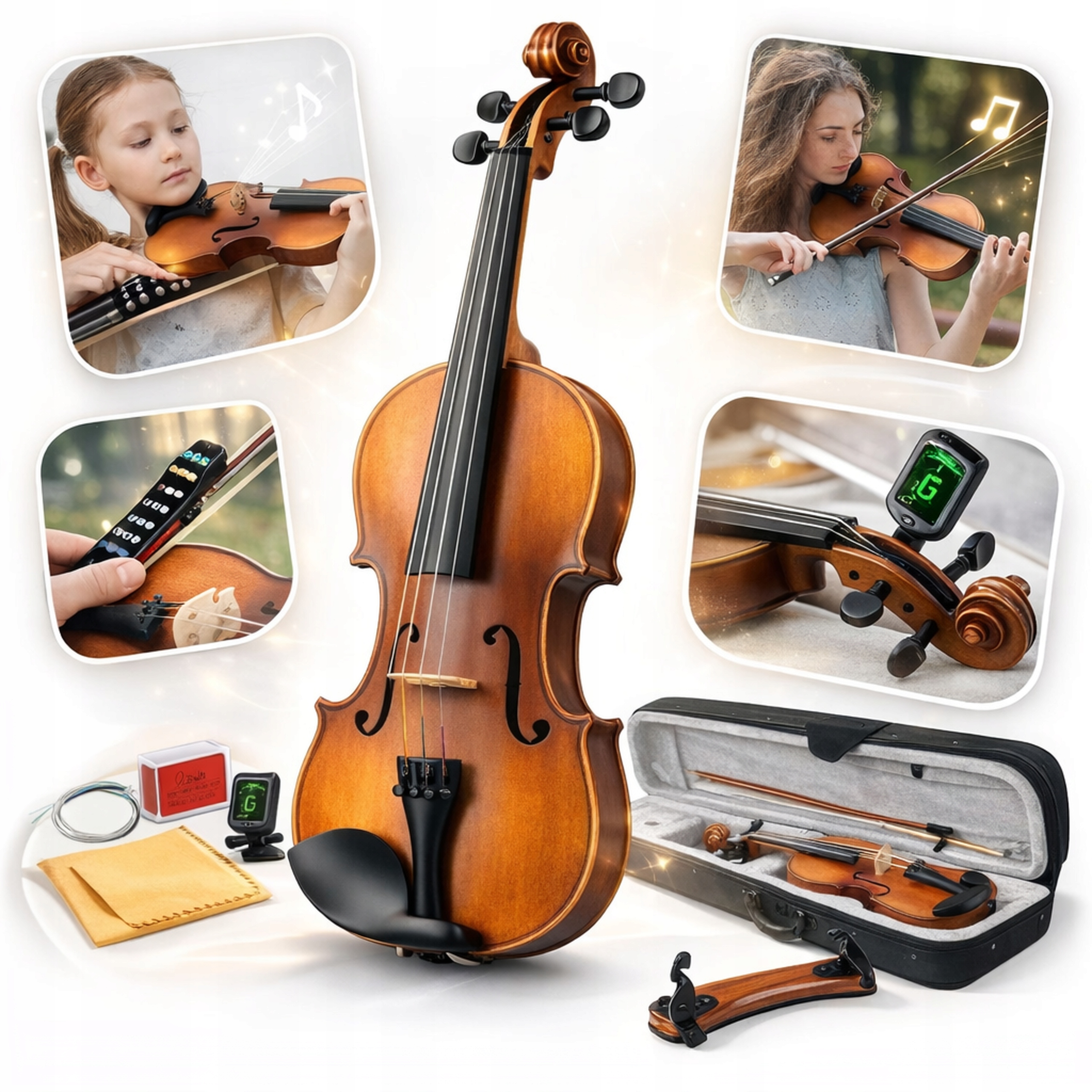 Housle 4/4 Z Litego dřeva Matná sada pro začátečníky podpěra