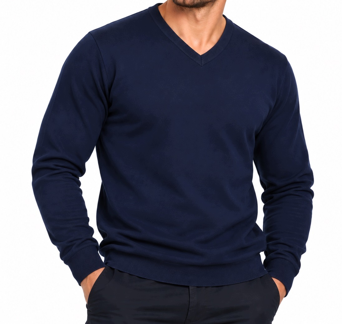 Pánský svetr se špicí z merino vlny a kašmíru XXL 2XL námořnická modrá
