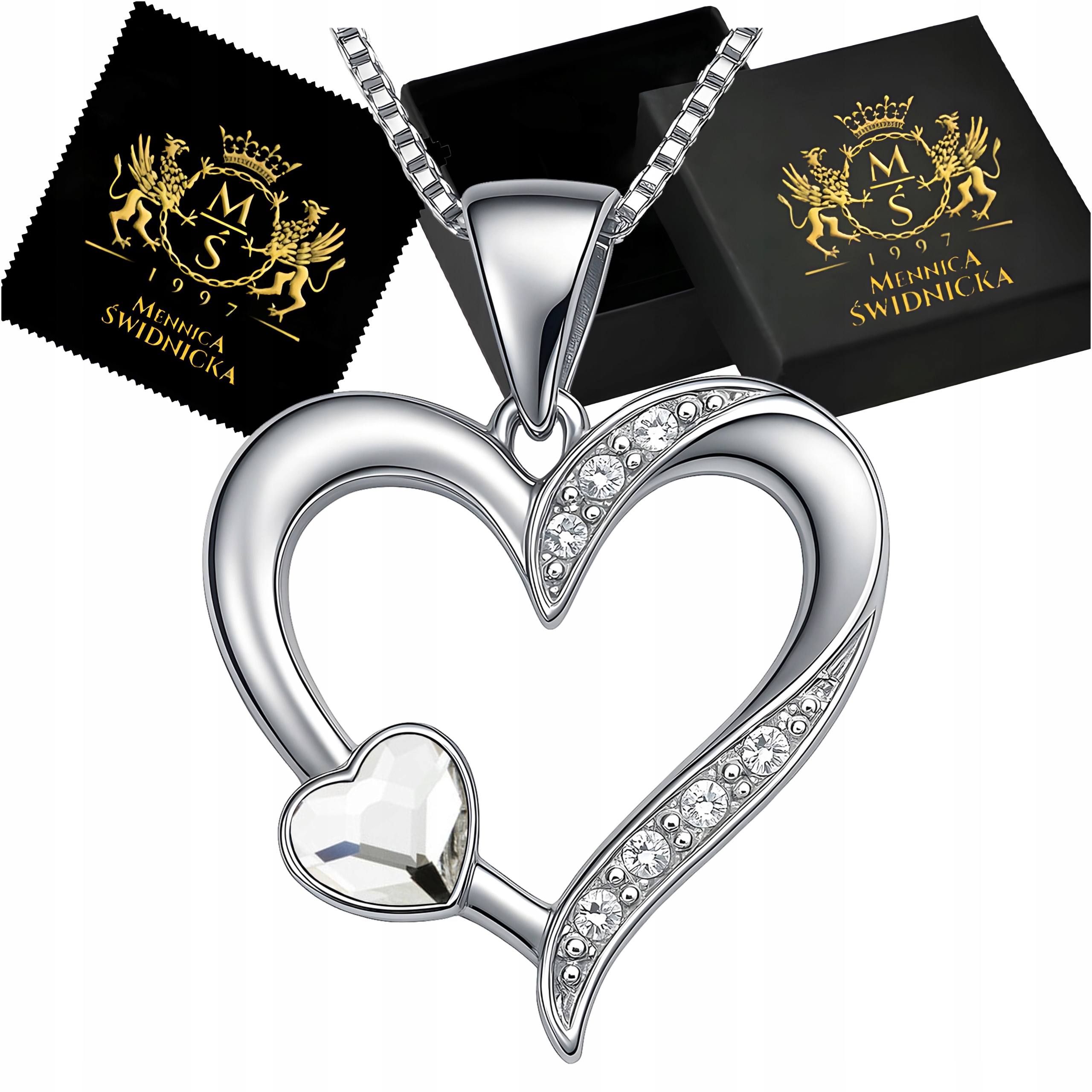 Stříbrný náhrdelník Stříbro 925 Srdce Řetízek Přívěsek na Dárek pro manželku