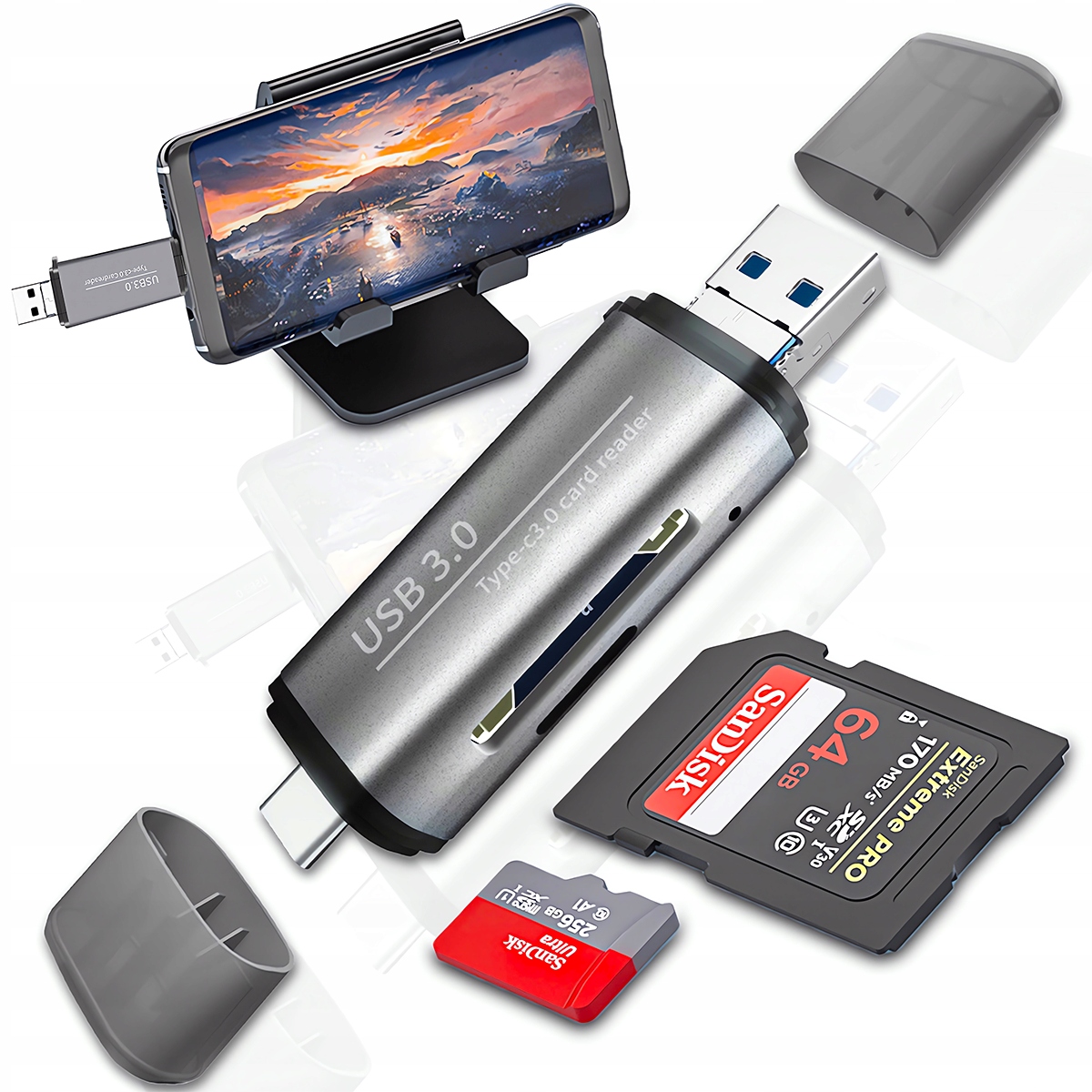 Czytnik kart pamięci USB 3.0 USB-C microSD/SD uniwersalny