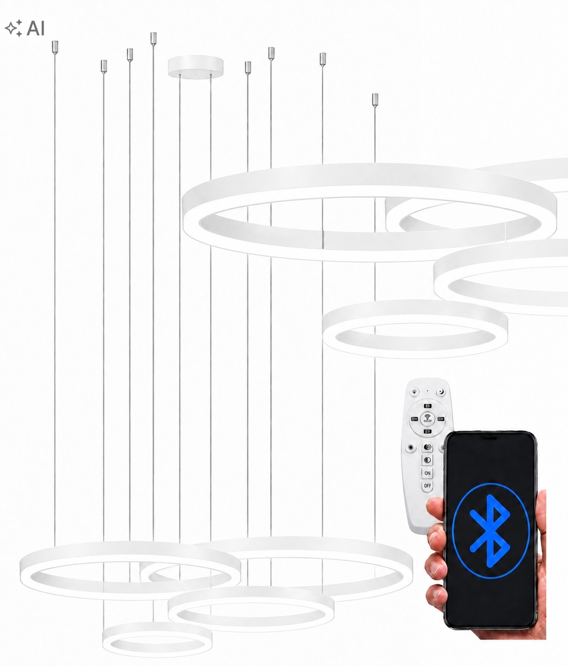 Lampa Wisząca Ringi Biała 100 80 60 40 174W Pamięć Darmat Light 588