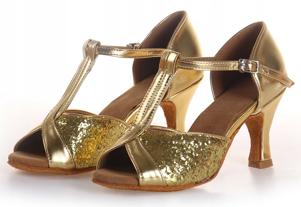 Buty Do Tańca Taneczne Latino Salsa 7cm Złote