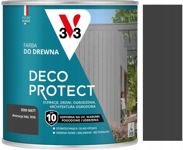V33 Farba Do Drewna Deco Protect Antracyt Ral 7016 2L