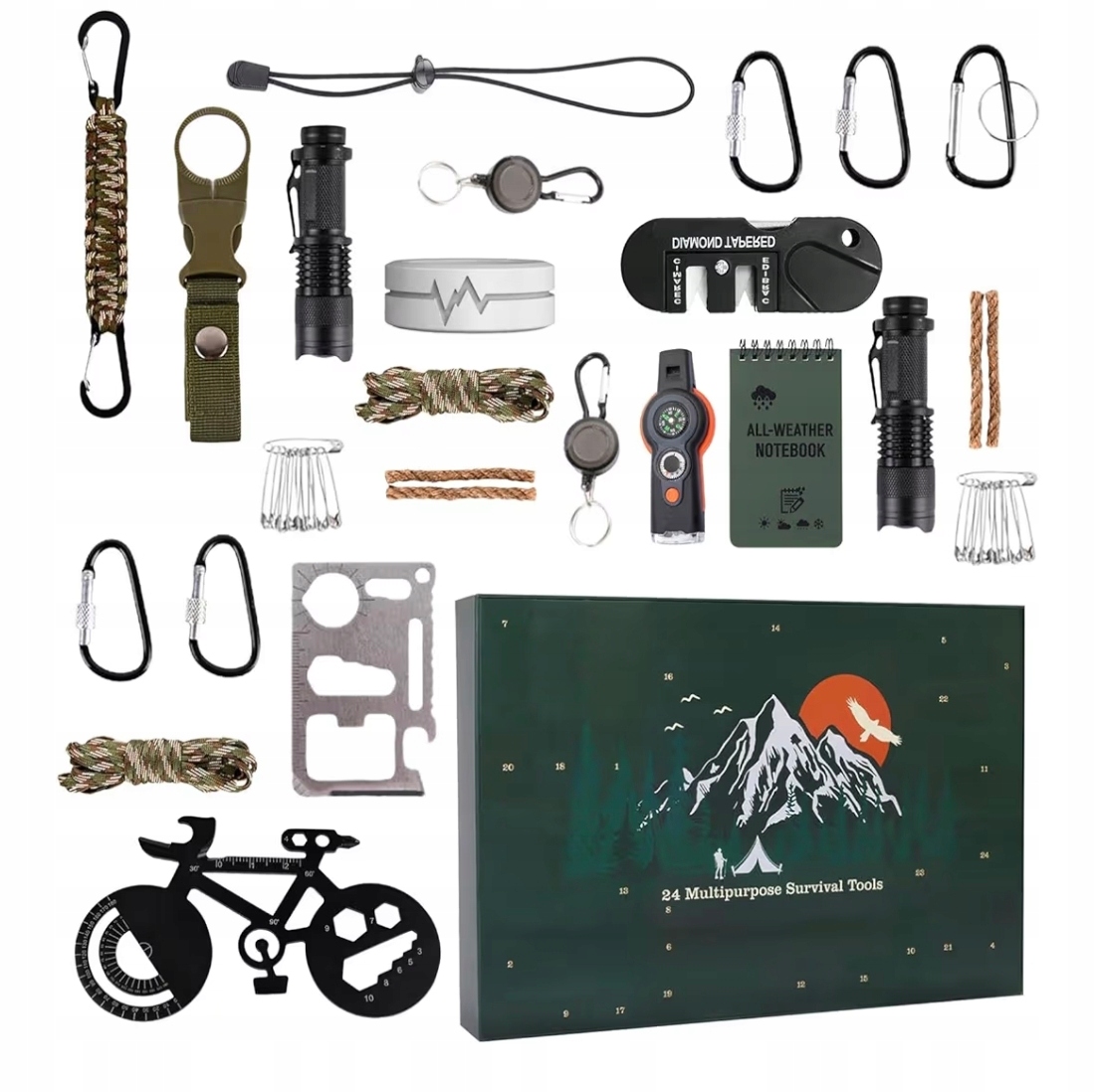 Адвент-календарь Survival для мужчины, 24 аксессуара для выживания и outdoor