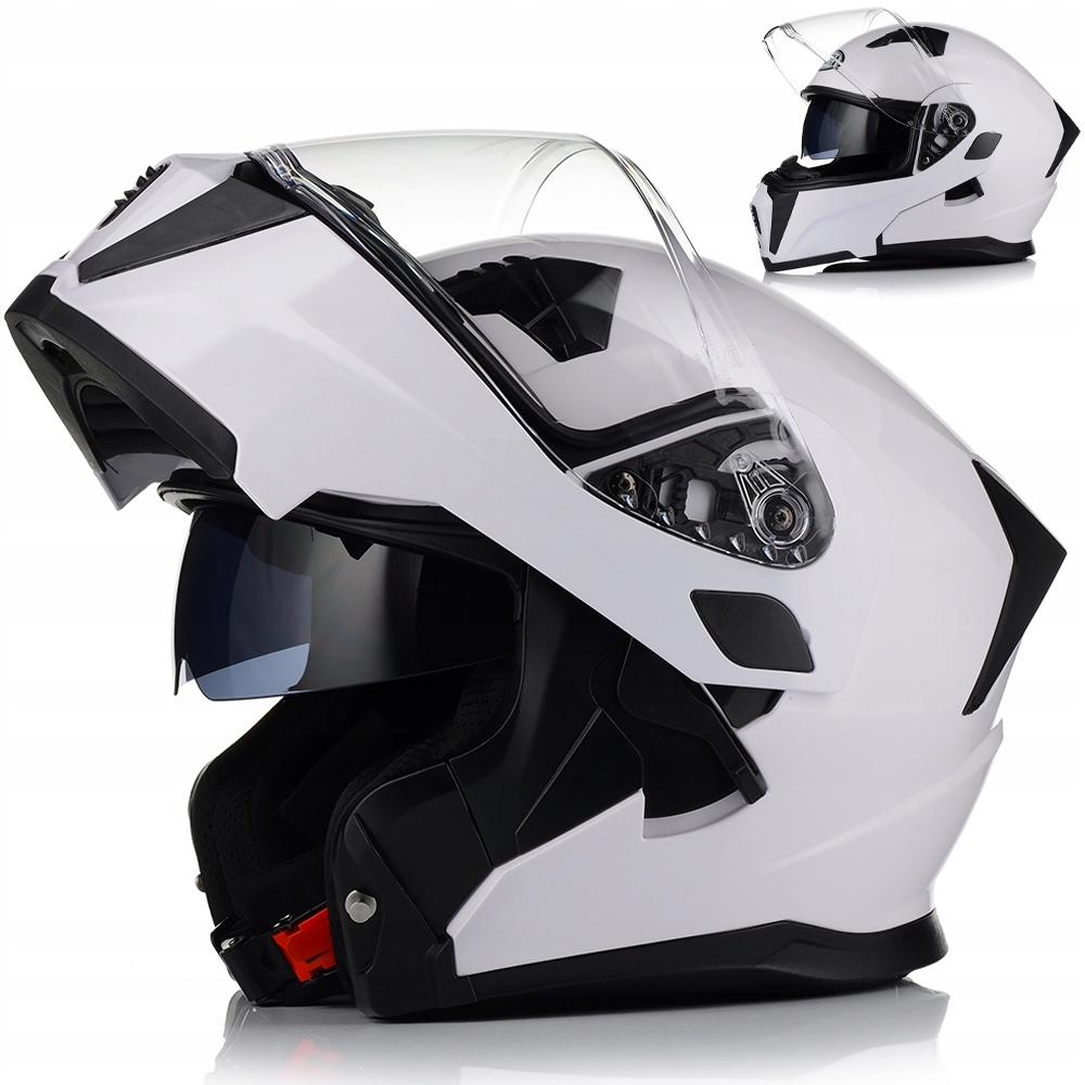 Motocyklová Prilba S Čeľusťami, Biely Lesk, Turistický Flip Up 22.06 Clona