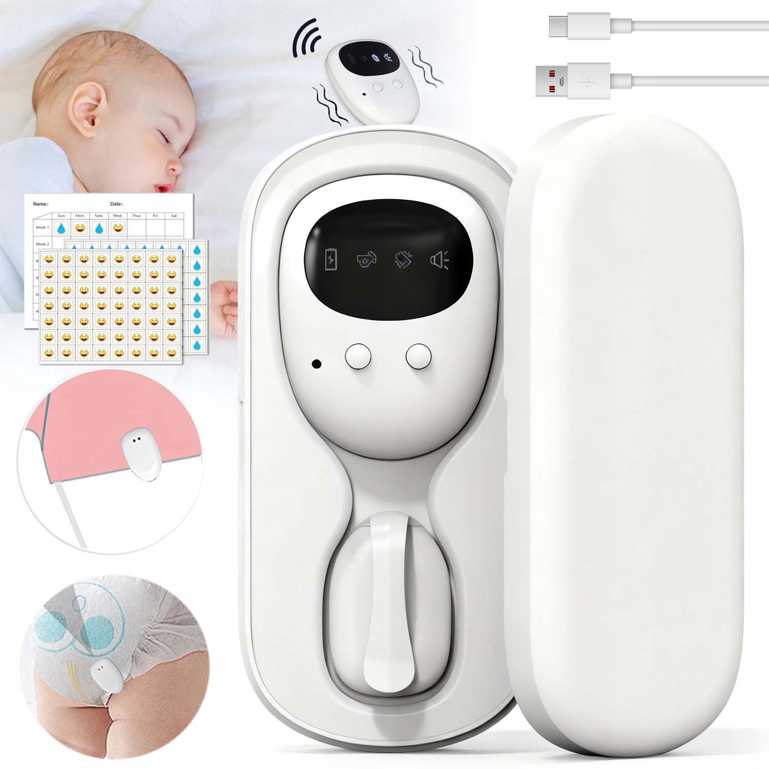Bezdrátový, Odnímatelný Alarm Nočního Namáčení U Kojenců, 3 Režimy Usb