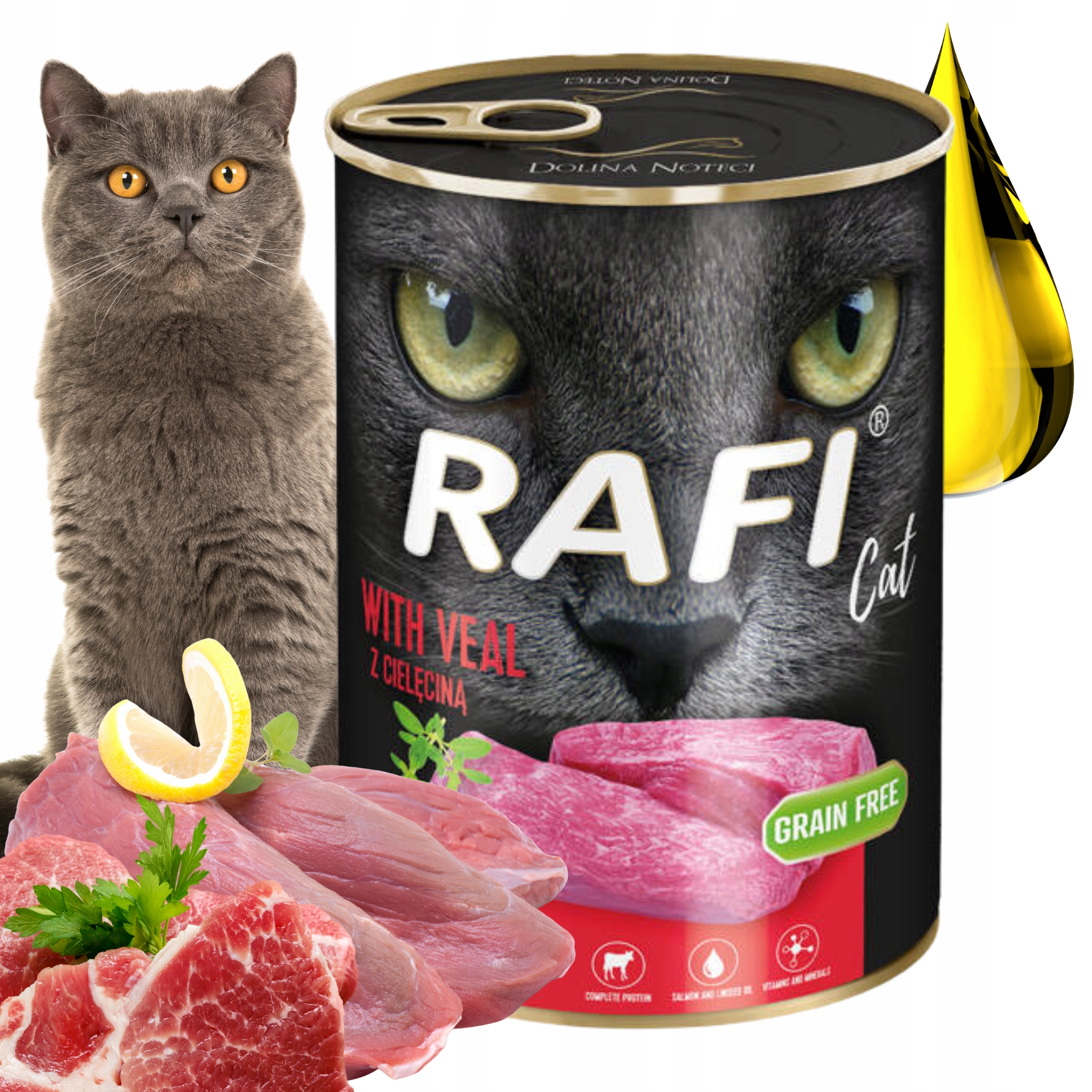 Mokré krmivo pro kočky konzerva Dolina Noteci Rafi Cat telecí maso 400 g 12kusů