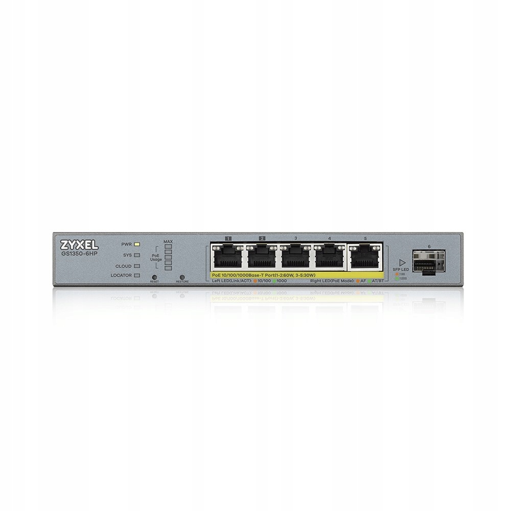 Switch Rack Zyxel GS1350 6 Hp EU0101F strieborný