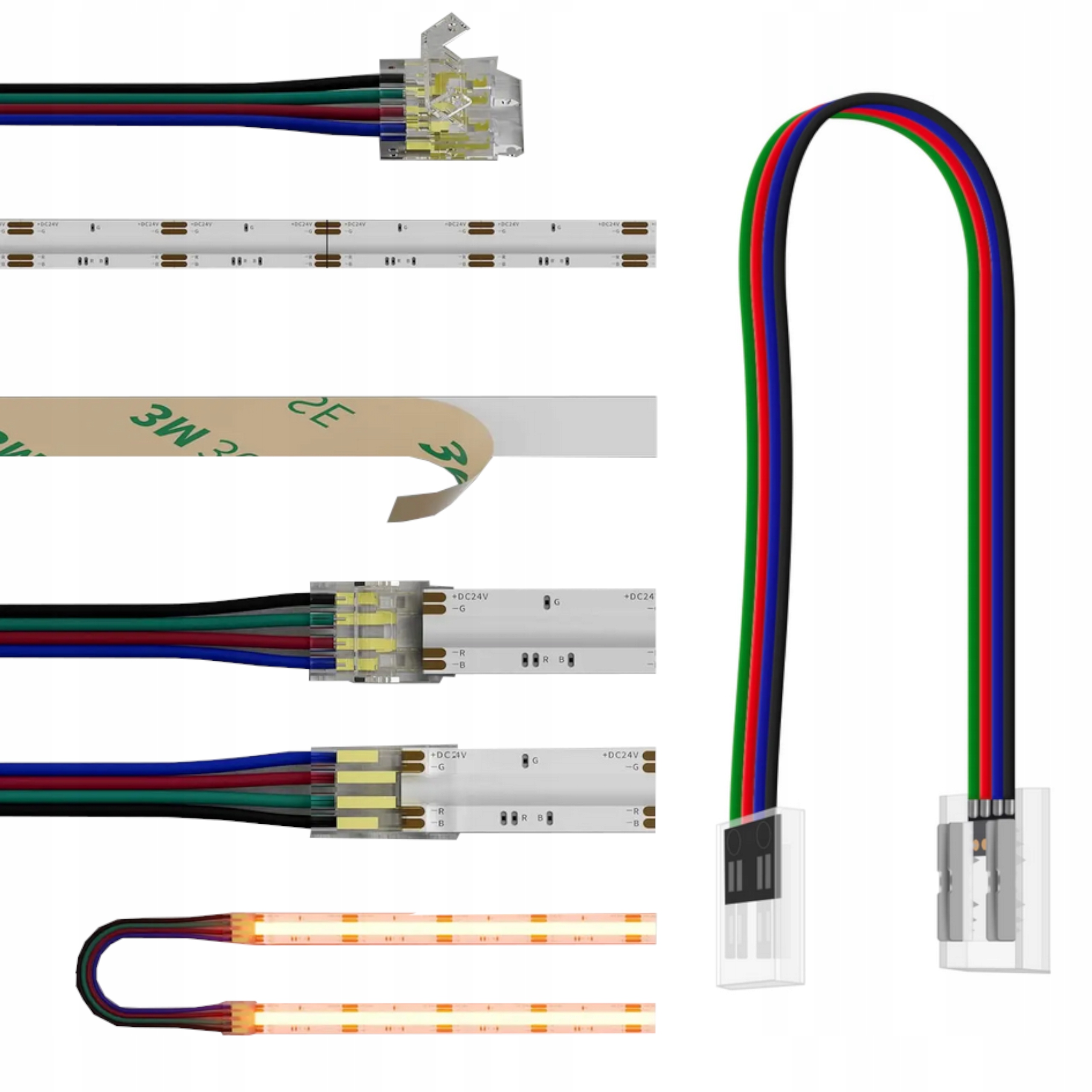 ZŁĄCZKA DO TAŚM LED COB RGB 10mm KĄTOWA NAROŻNA DWUSTRONNA NEON CLIPS