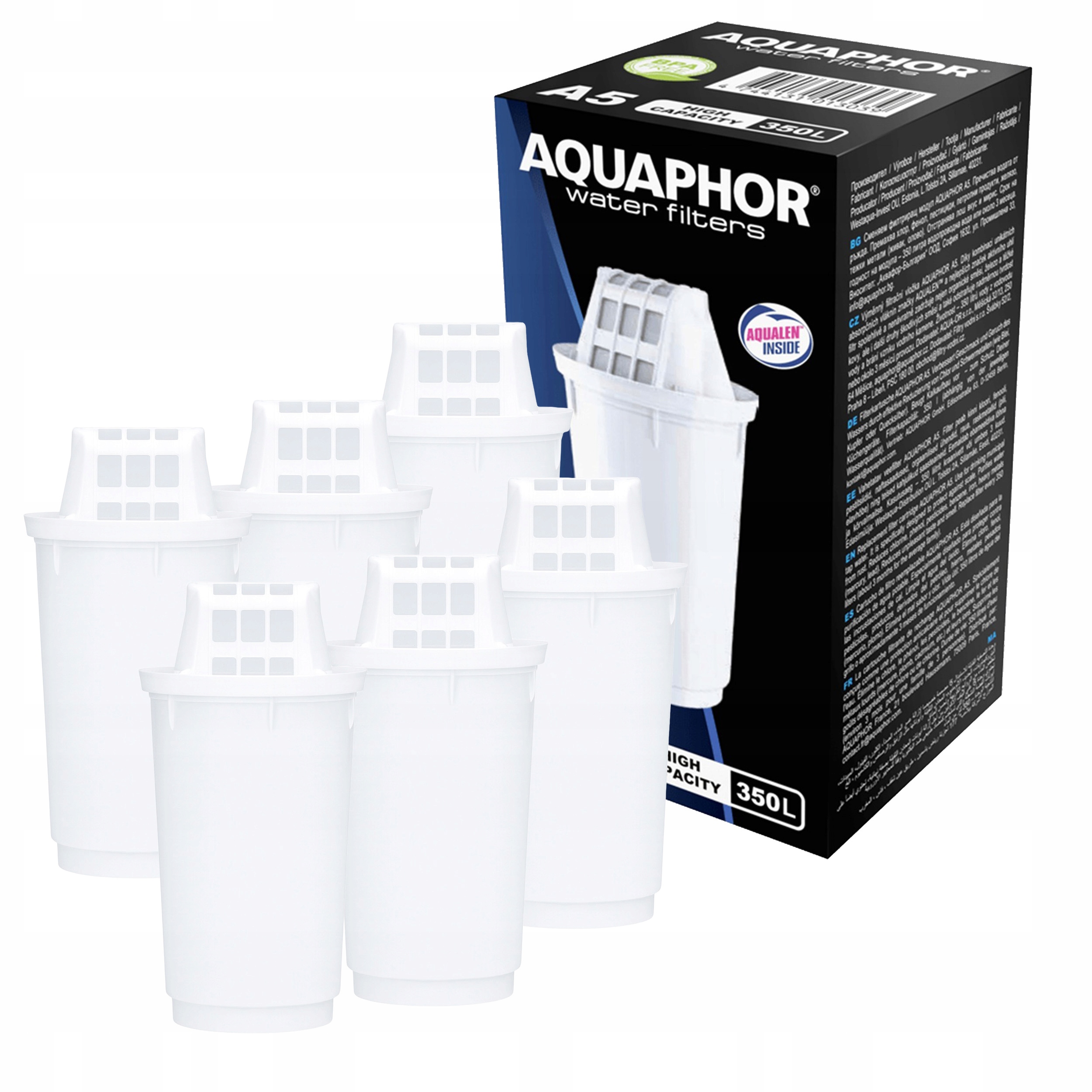 Filtrační vložky Aquaphor A5 do džbánů Výkonné antichlorové vložky 6 Kusů