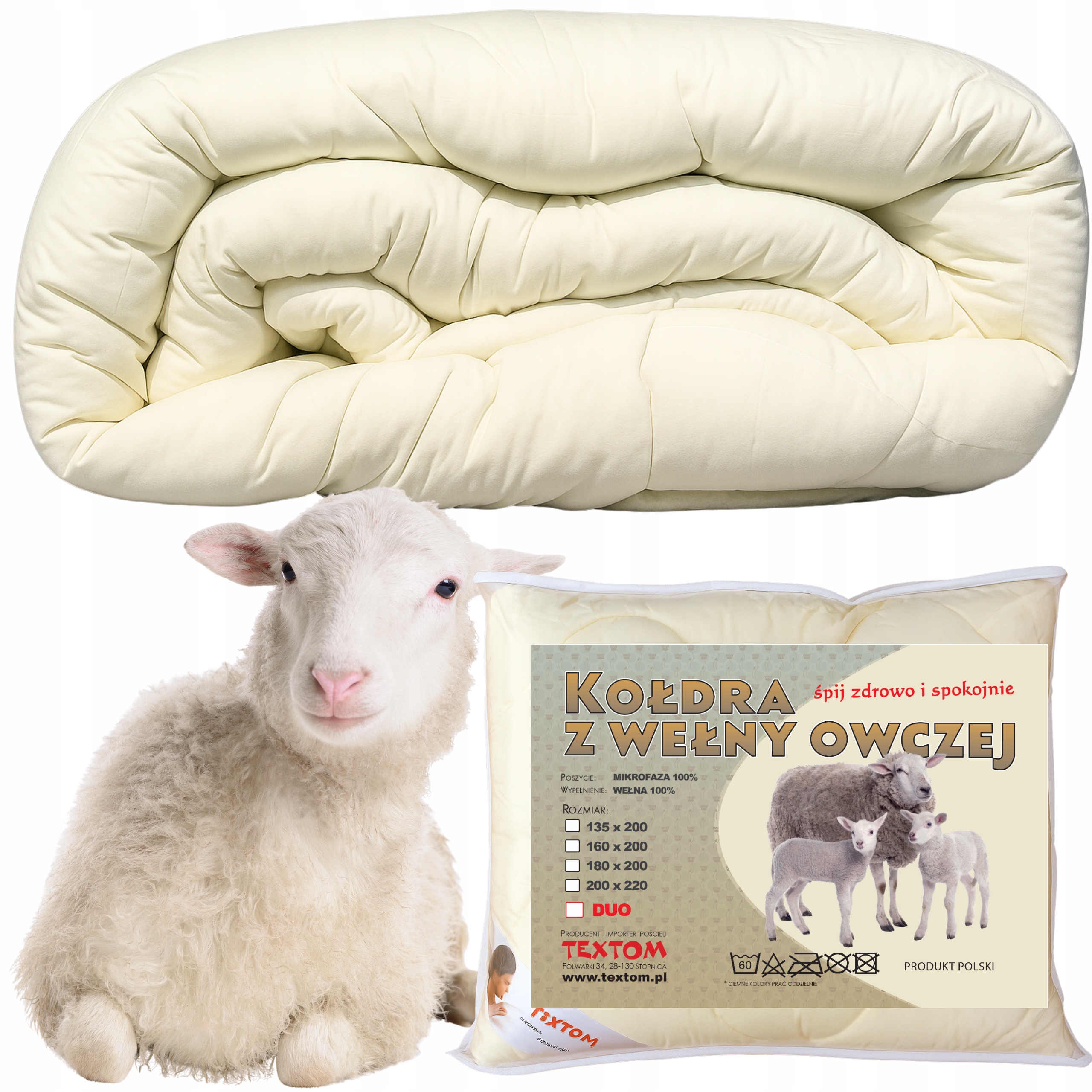 Přikrývka Ovčí vlna 200 x 220 cm Teplá, silná, zimní, z ovčí vlny Ecru Pl