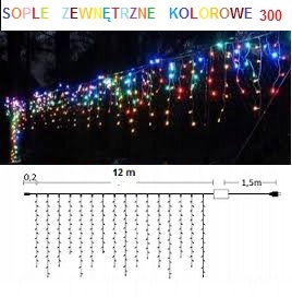 

Kurtyna-sople 300 Led Lampki Kolor Błysk Zimn Biel