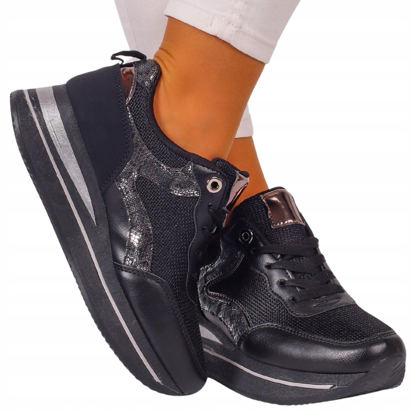 BUTY DAMSKIE CZARNE SPORTOWE SNEAKERSY WSUWANE 39