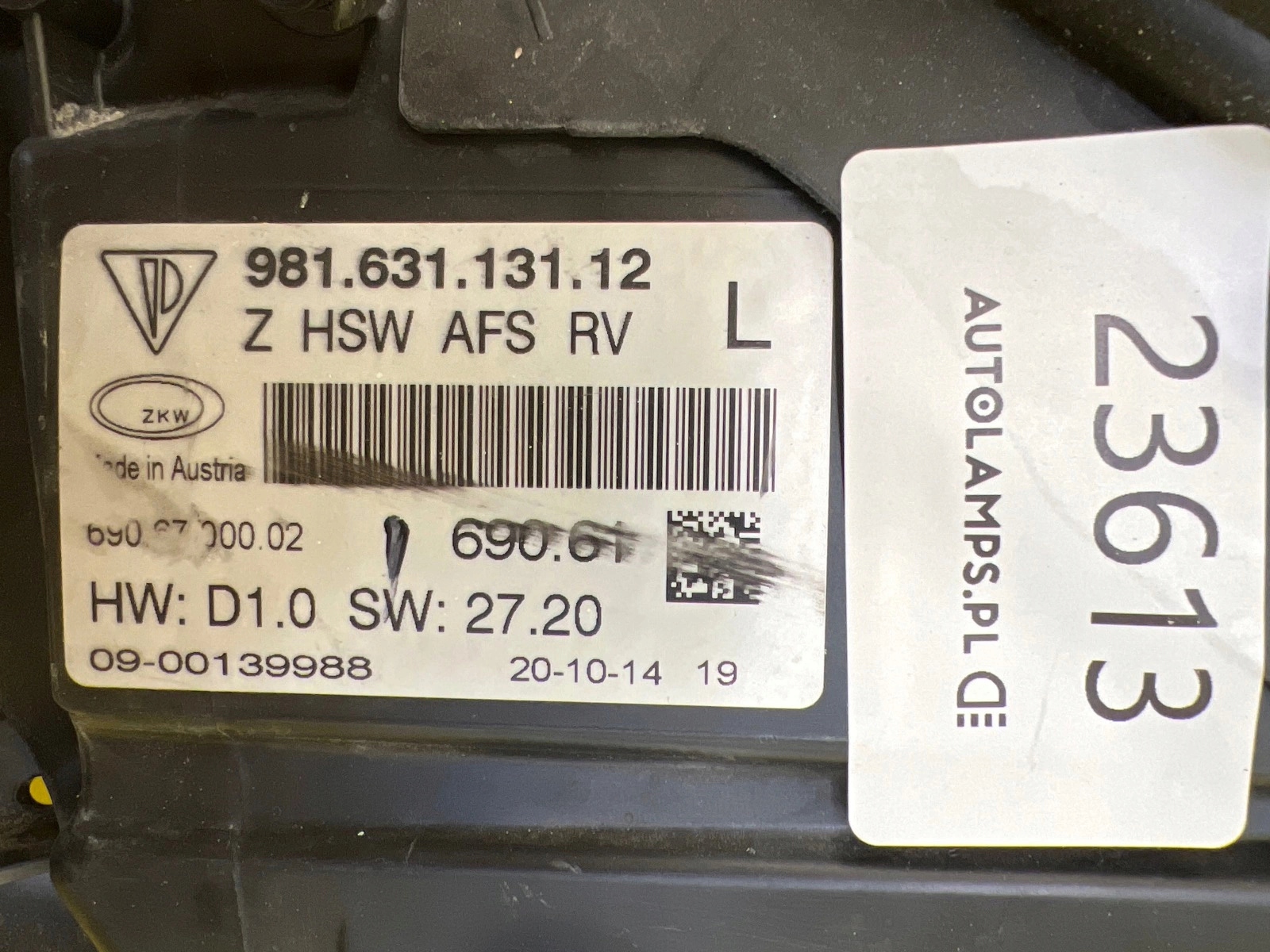 light left Porsche Boxster Cayman 981 Xenon 981631131