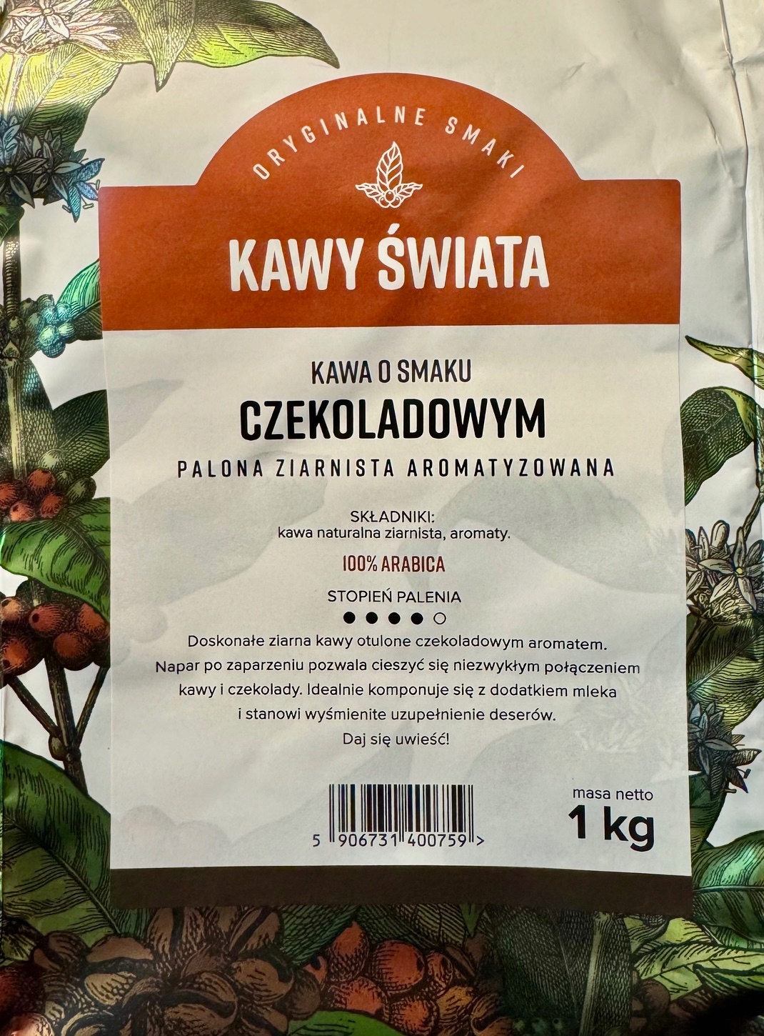 Kawa Ziarnista o Smaku Czekoladowym 1kg
