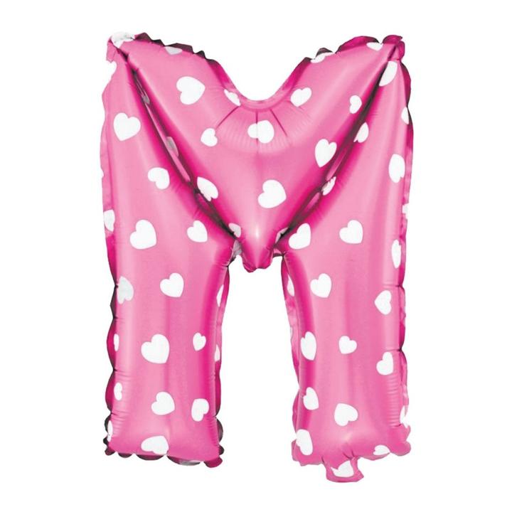 

Balon foliowy różowy w białe serduszka Litera M