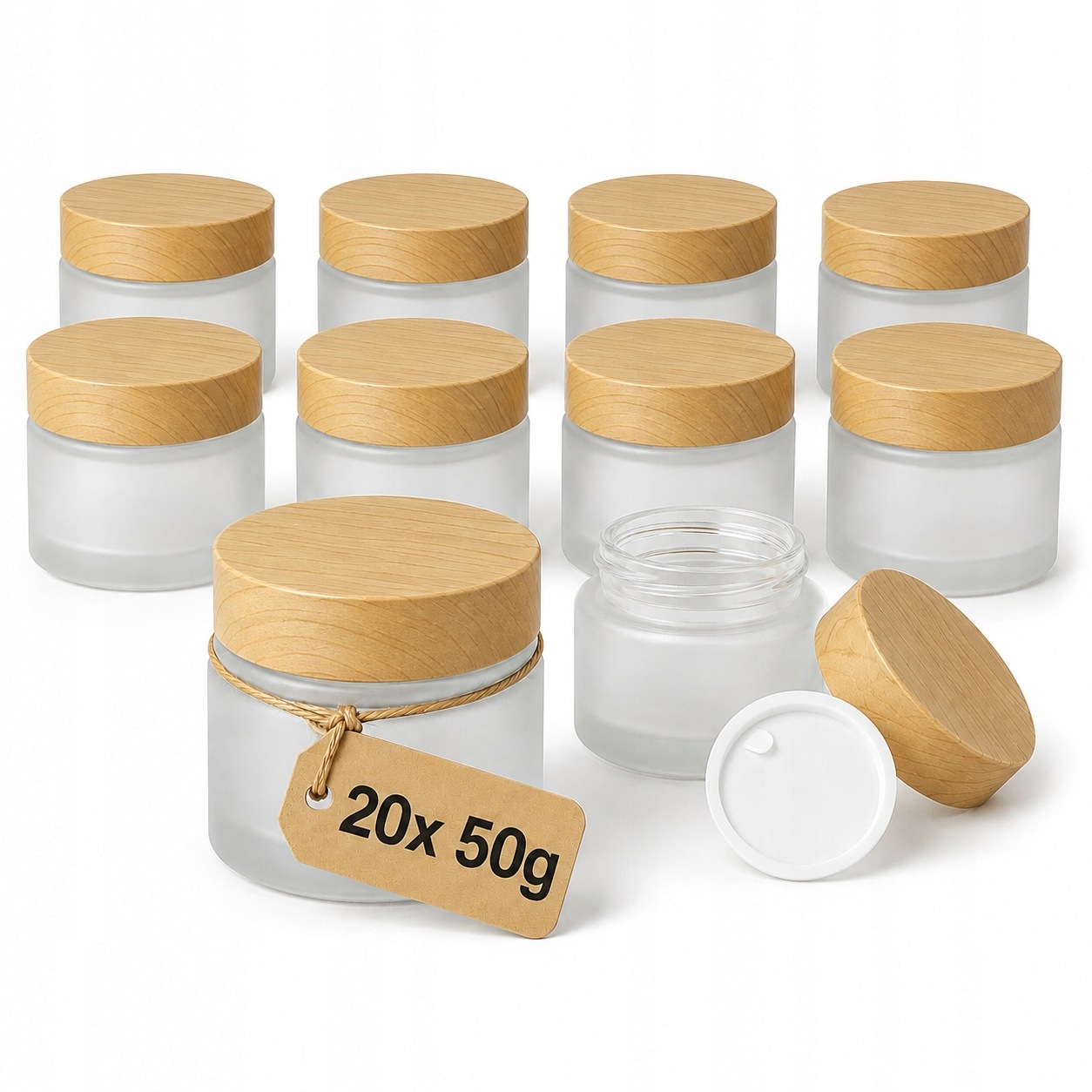 20 x Zavařovací Sklenice kosmetická matná 50 g na krém, balzám na mast s dřevěným víčkem