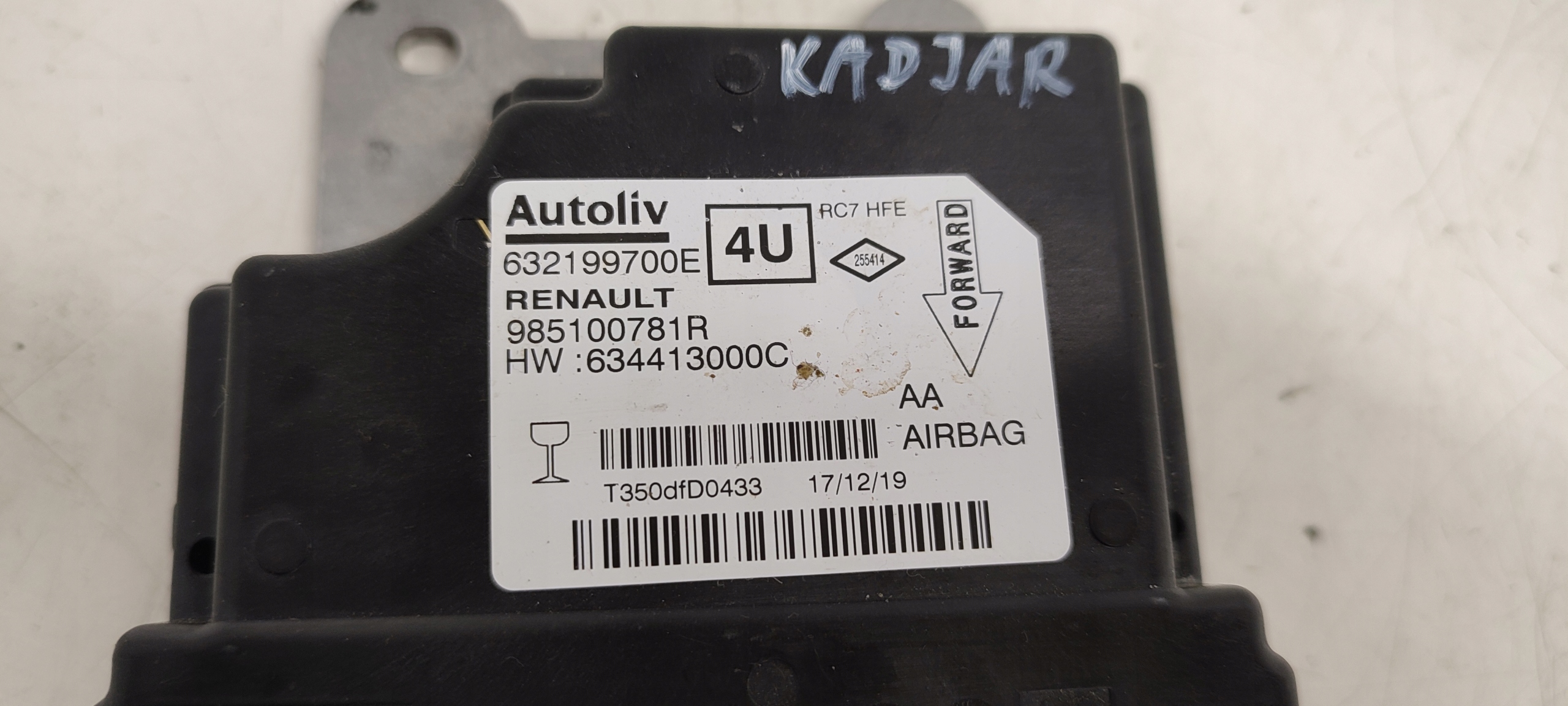 Sensor airbag 985100781R wystrzelony Renault Kadjar