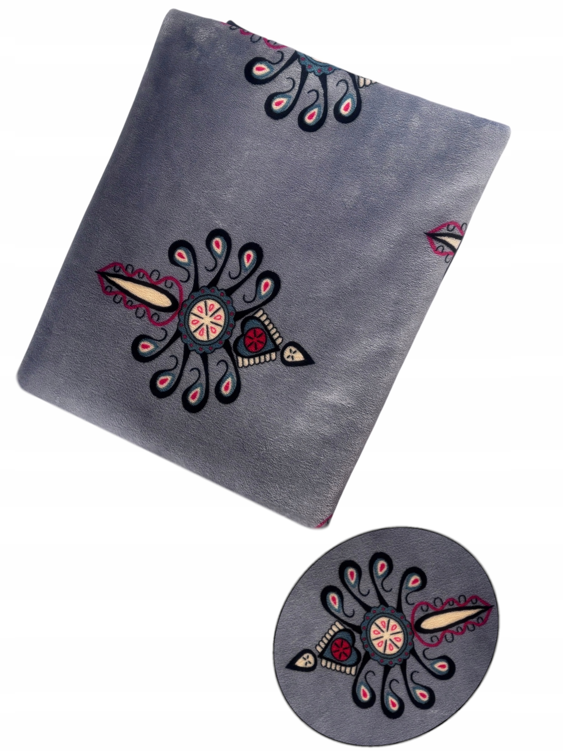 Koc Narzuta Miękki Polar Góralski Duża Kolorowa Parzenica Szary 200 x 160cm