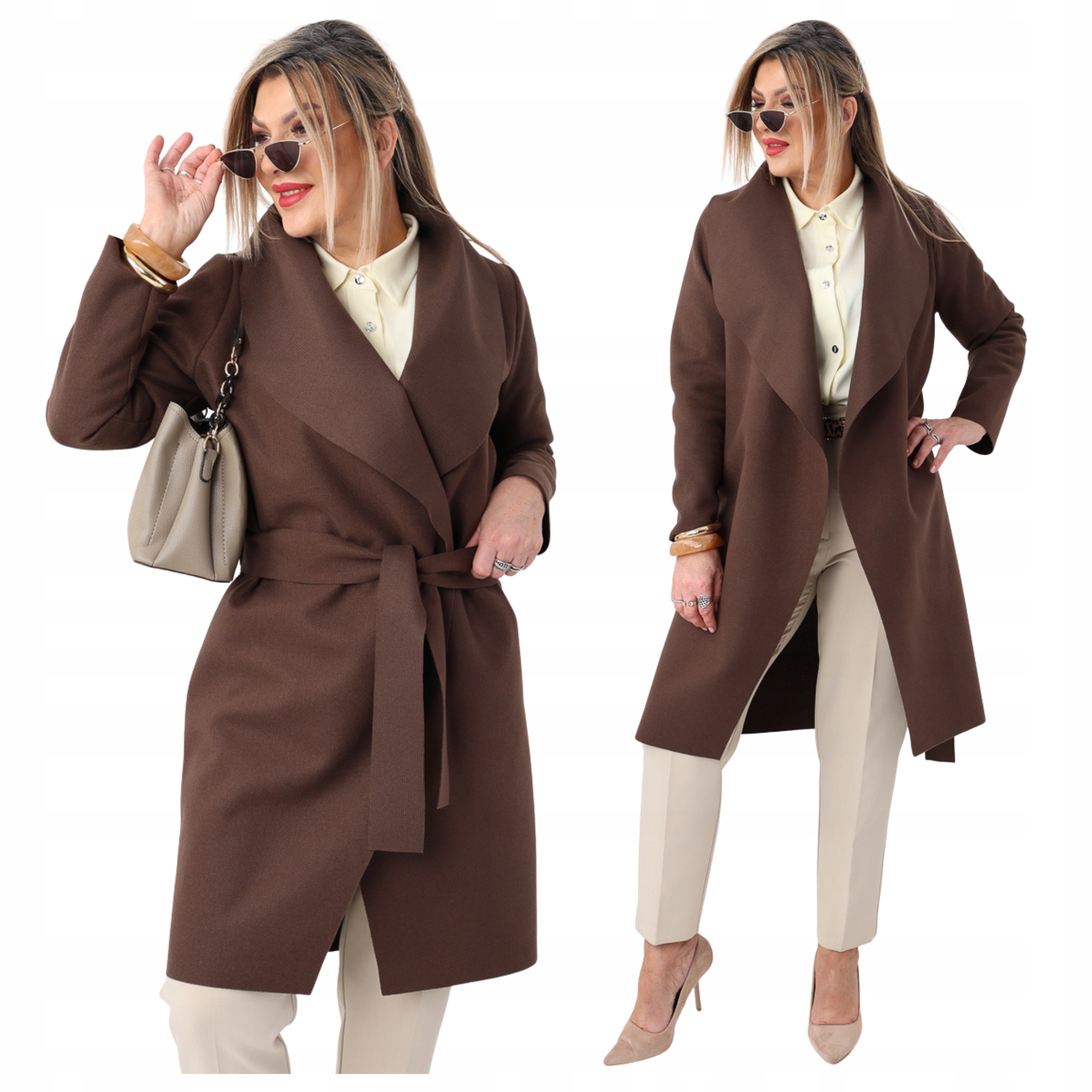 Płaszcz damski przejściowy wiązany w pasie Polski Producent duże rozmiary