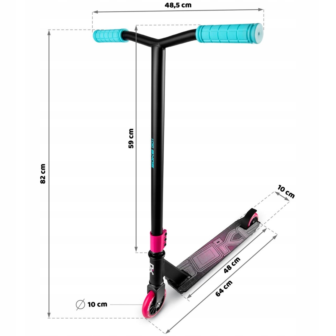 Hulajnoga wyczynowa SOKE Go! różowo niebieska Twardość kół 88A