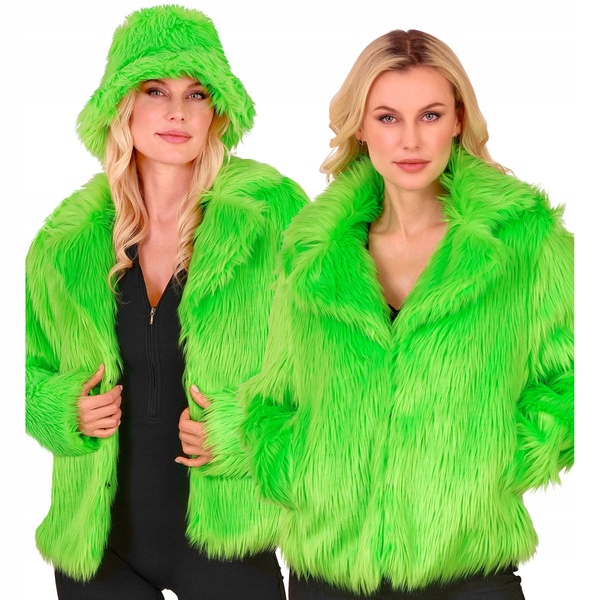 Dámská Fluorescenční Zelená Chlupatá Bunda Disco Neon Párty Karneval S/m