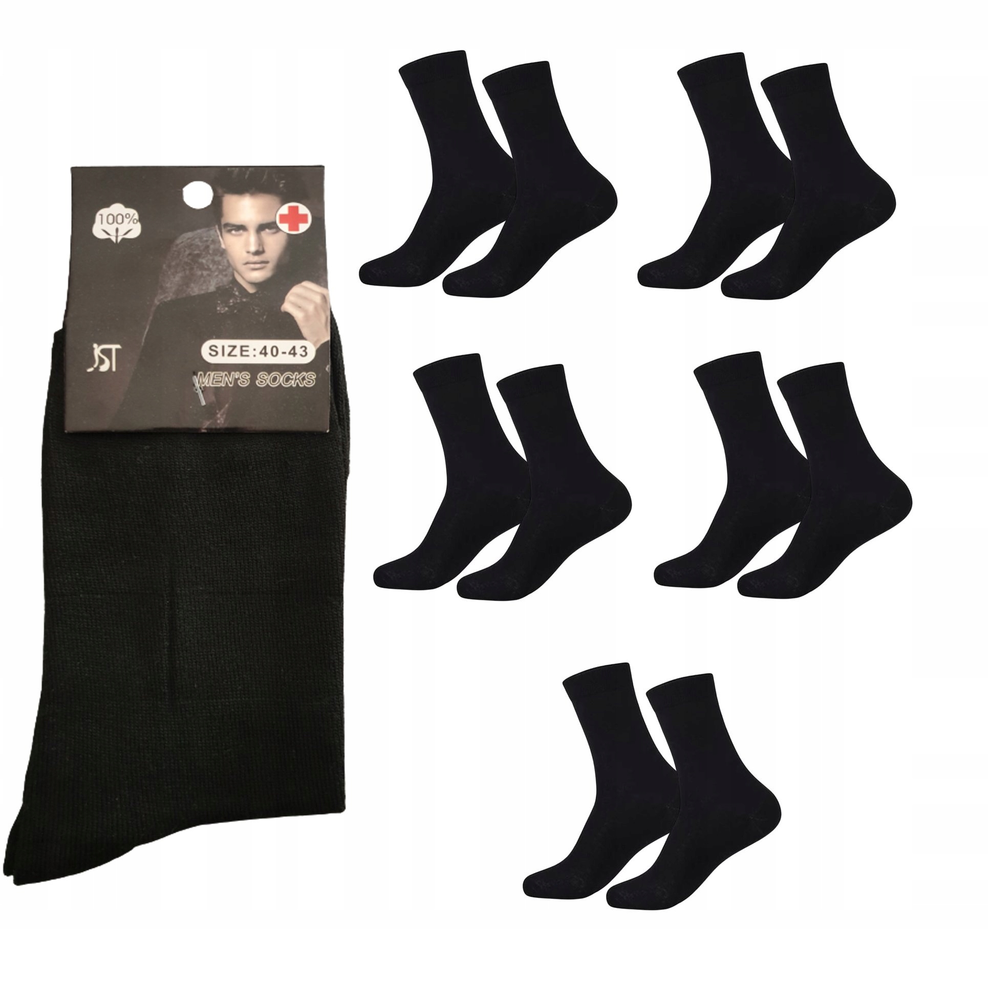 

5 Par Skarpety Męskie 100% Bawełna rozmiar 43-47