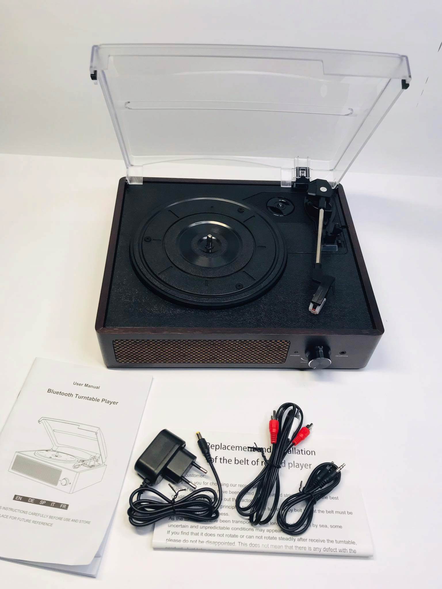 Gramofon MASOCO 3-biegowy Bluetooth AUX RCA Złącza AUX