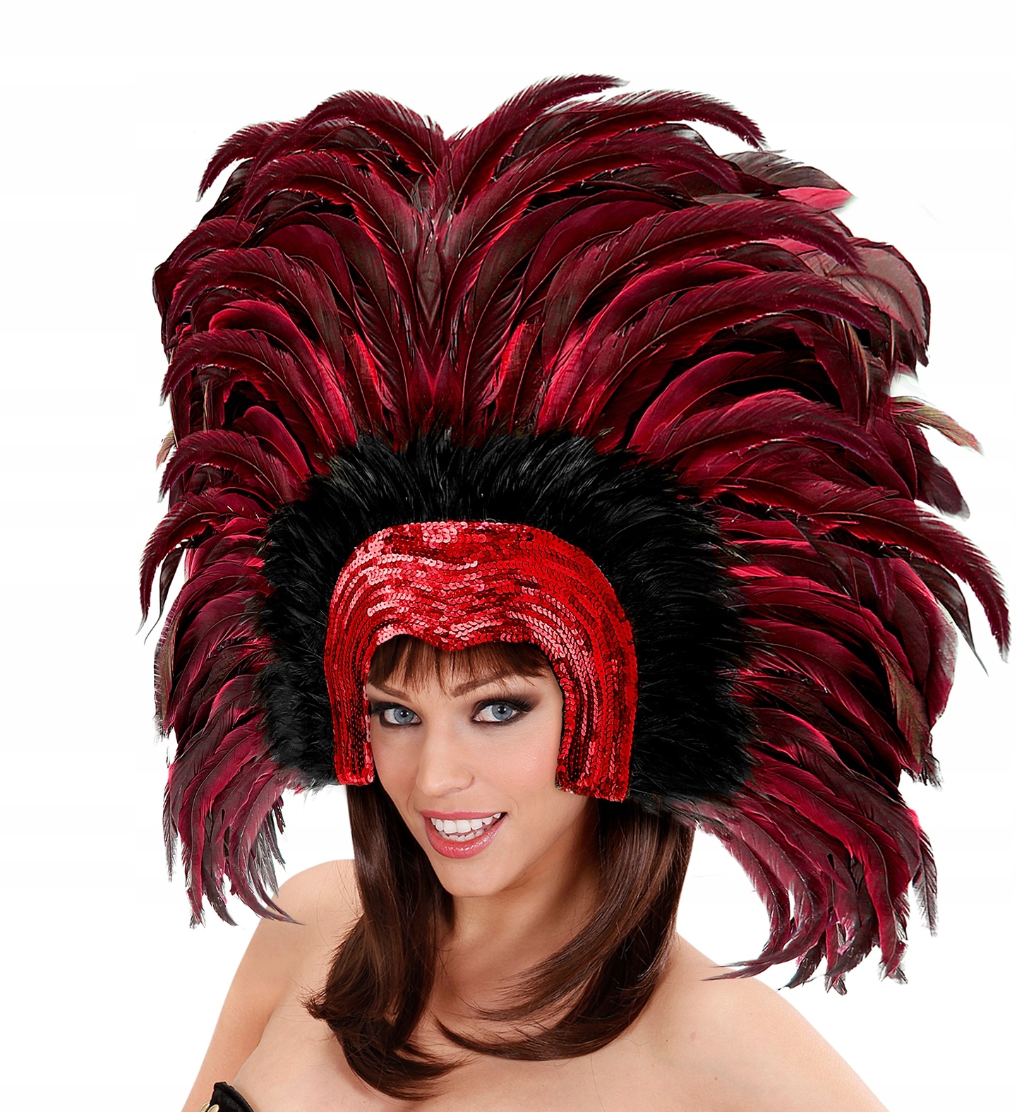 Brazilská čelenka z peří Rio červená