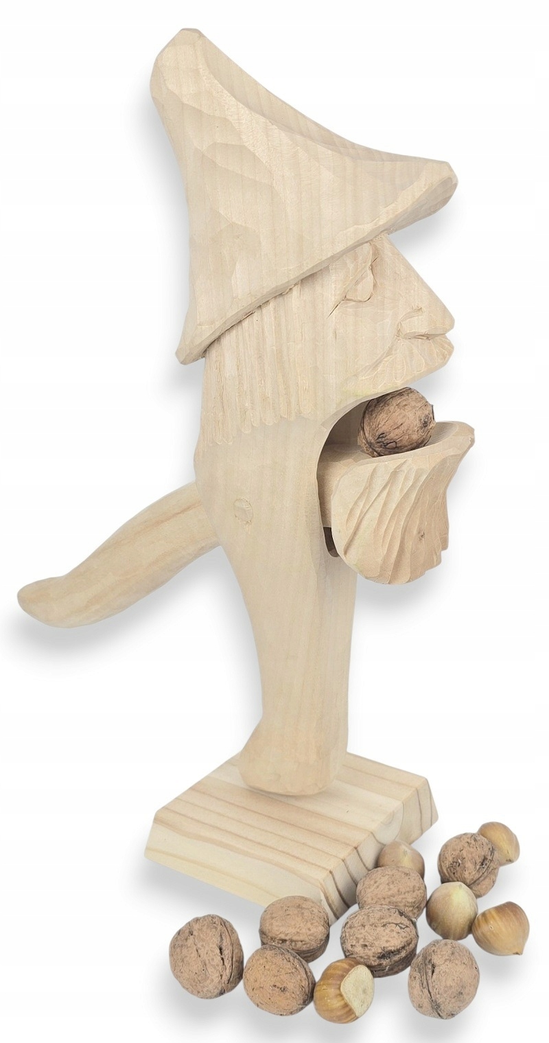 Pevný dřevěný louskáček na ořechy Ručně vyřezávaný bukový velký *23 cm.