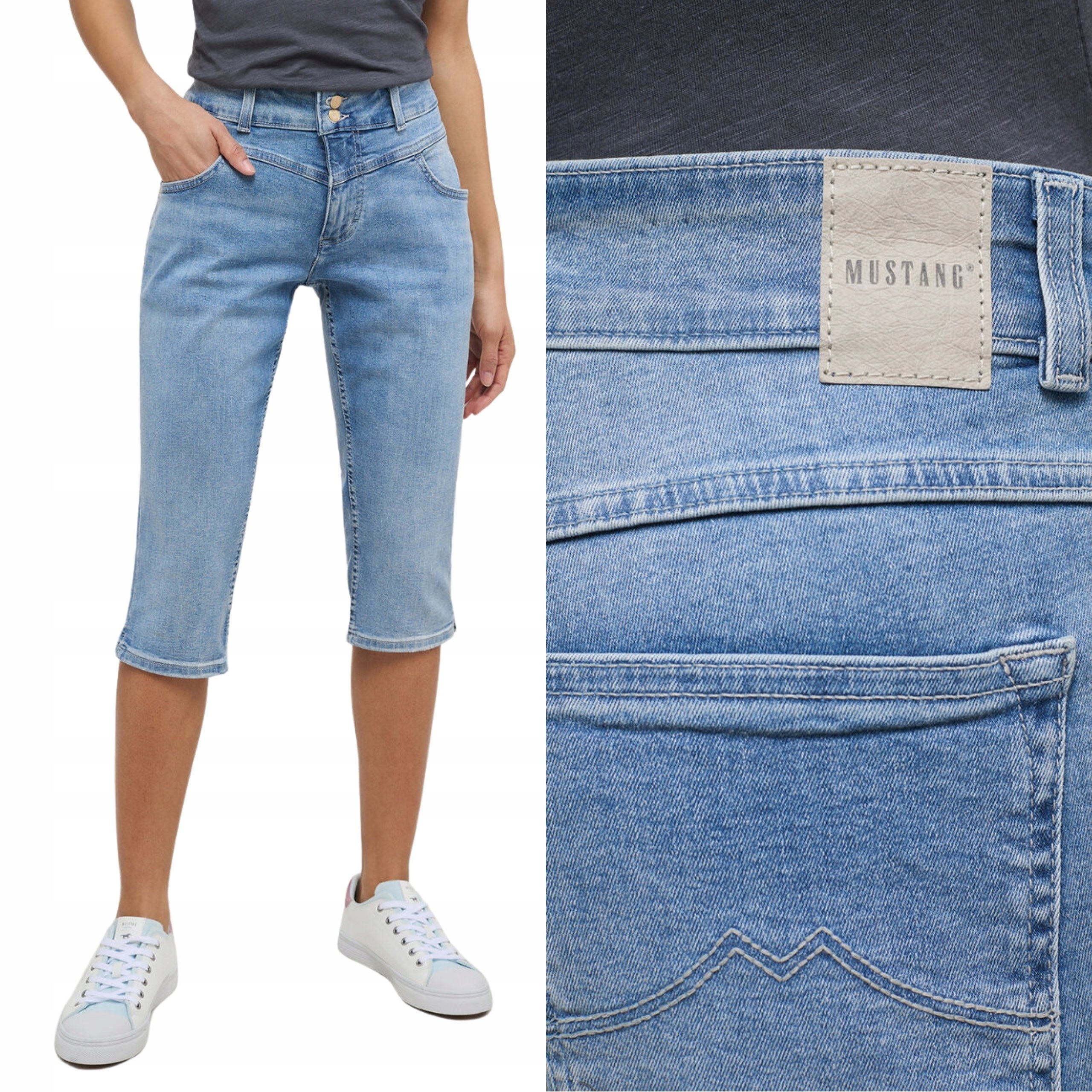 Mustang Džínové kraťasy s vysokým pasem High Waist modré Rebecca Capri 2B_ W31