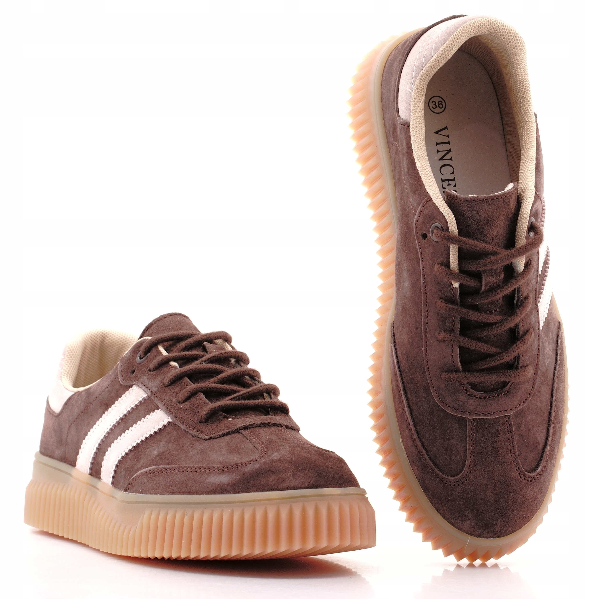 Vinceza Skórzane Buty Sportowe Damskie Sneakersy Sznurowane Brąz 41500 40