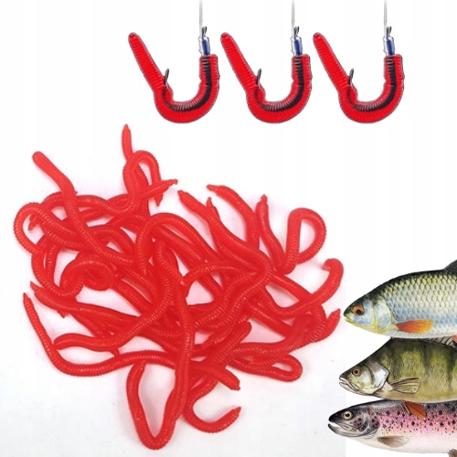 SZTUCZNA MIĘKKA PRZYNĘTA CZERWONY ROBAK 3,5cm WĘDKOWANIE RYBY