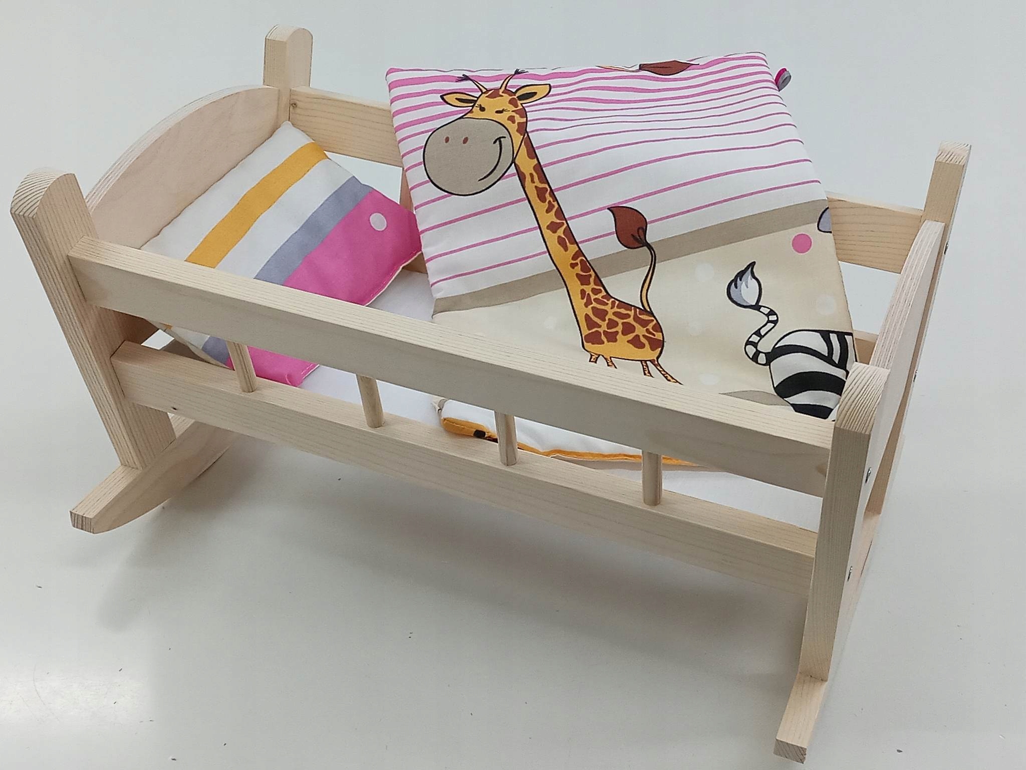 KOŁYSKA DREWNIANA dla lalek NIEMALOWANA + POŚCIEL