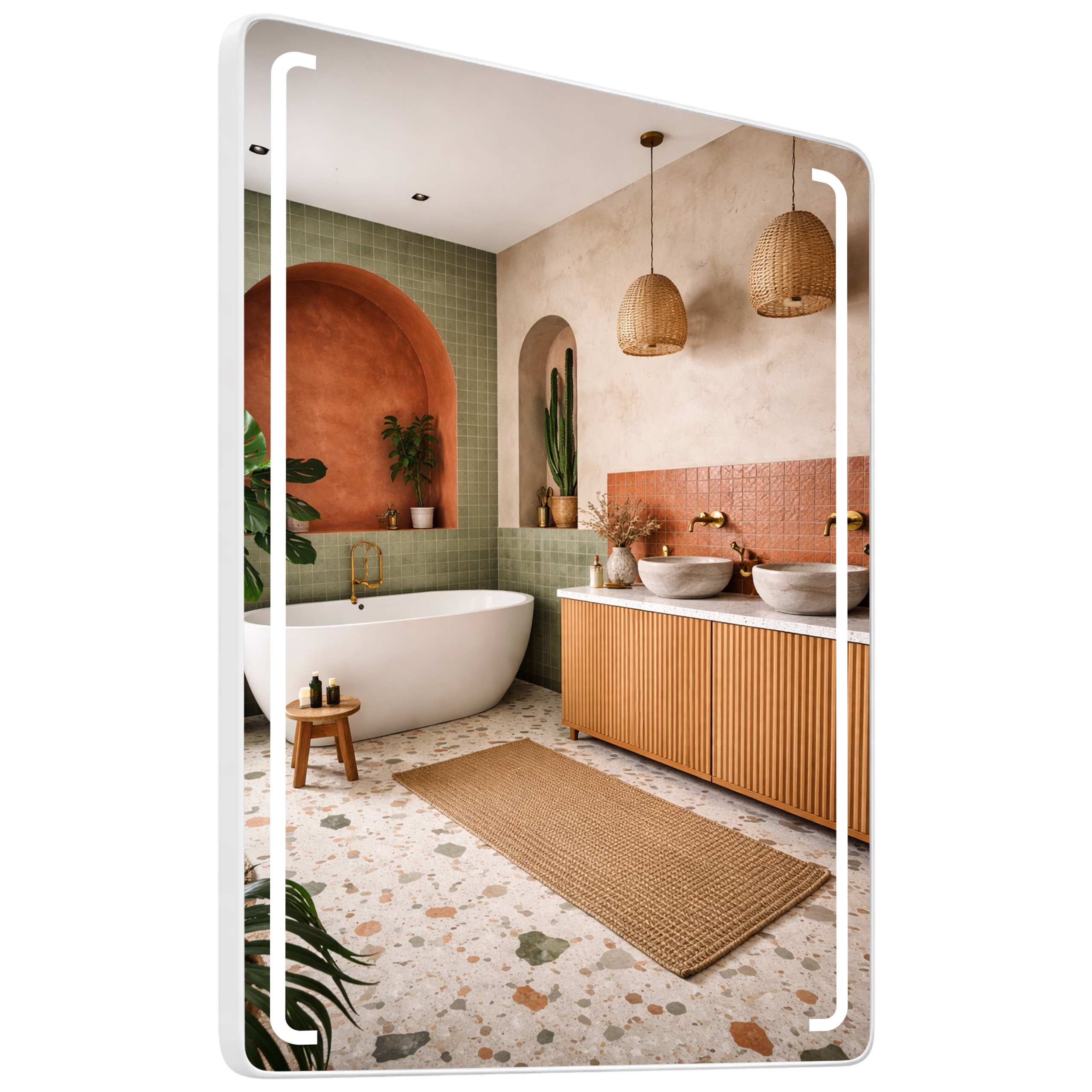 Zrcadlo Obdélníkové Zaoblené 70x140 Hliníkový Rám Podsvícený Loft
