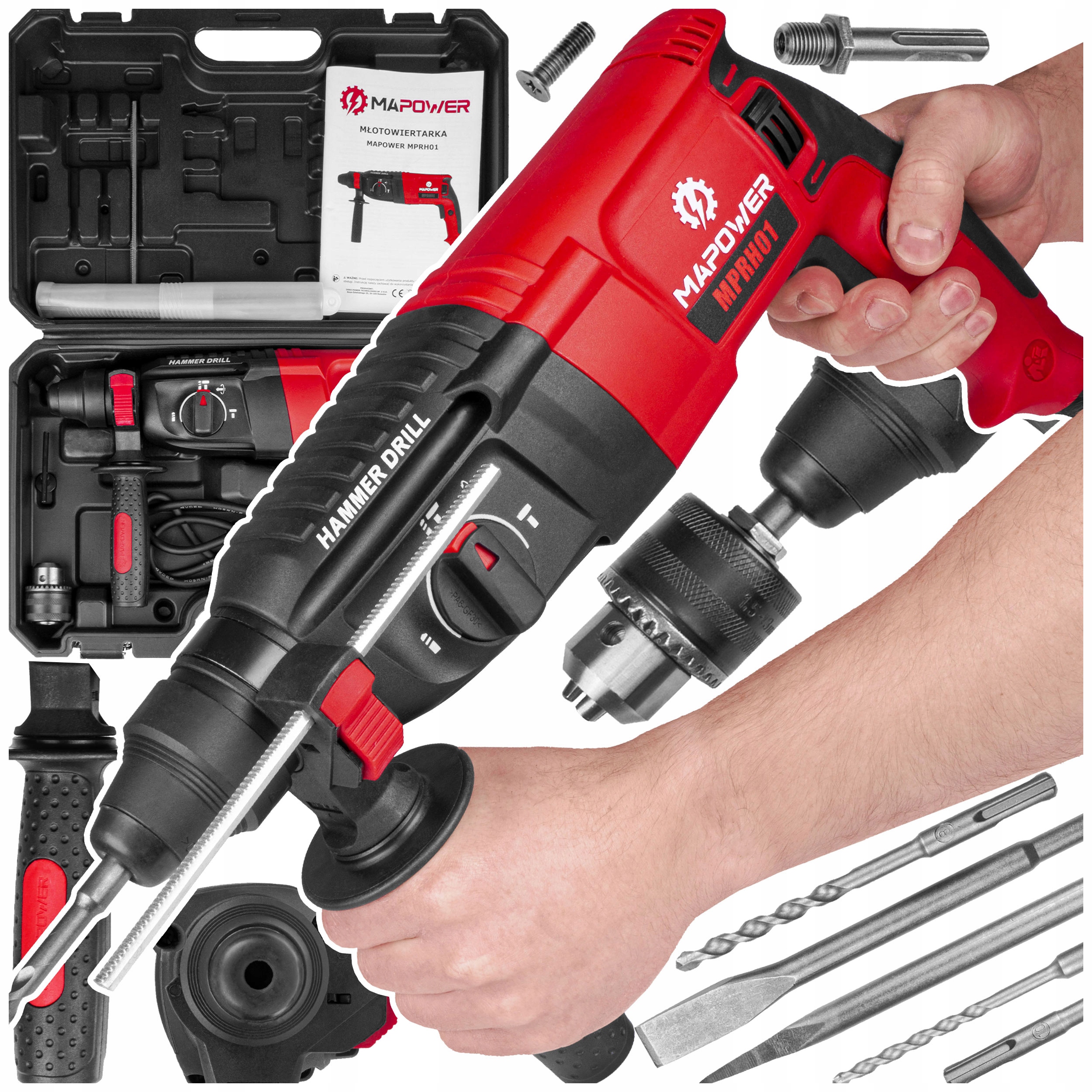 Młotowiertarka Wiertarka Udarowa Z Udarem Sds+ Plus 1050 W Walizka Mapower