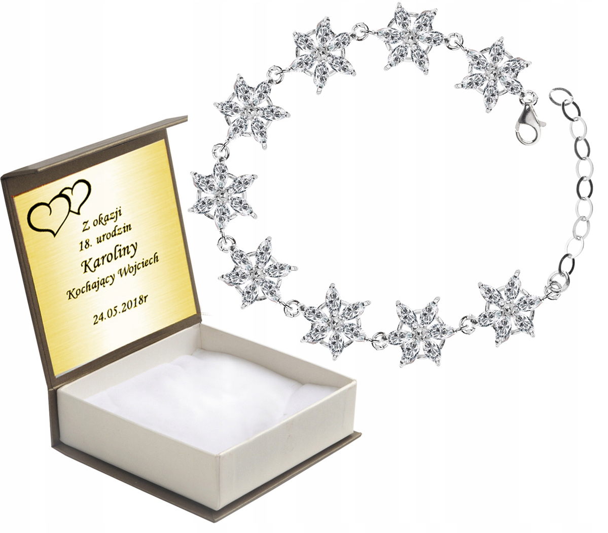 

Bransoletka Ażurowe Kwiatki Z Cyrkoniami Na Prezen